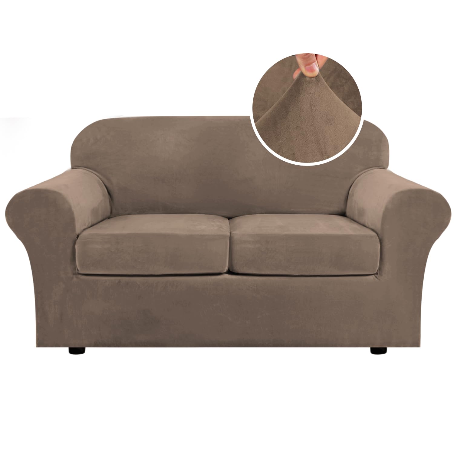 H.VERSAILTEX High Stretch Sofa Slipcover 4 Piece Cover Velvet Furniture Protector Form Fit Thick Velvet Extra Large Sofa Cover for 3 Cushion Couch Width Up to 97 Inch (Large Sofa, Sea Grass)