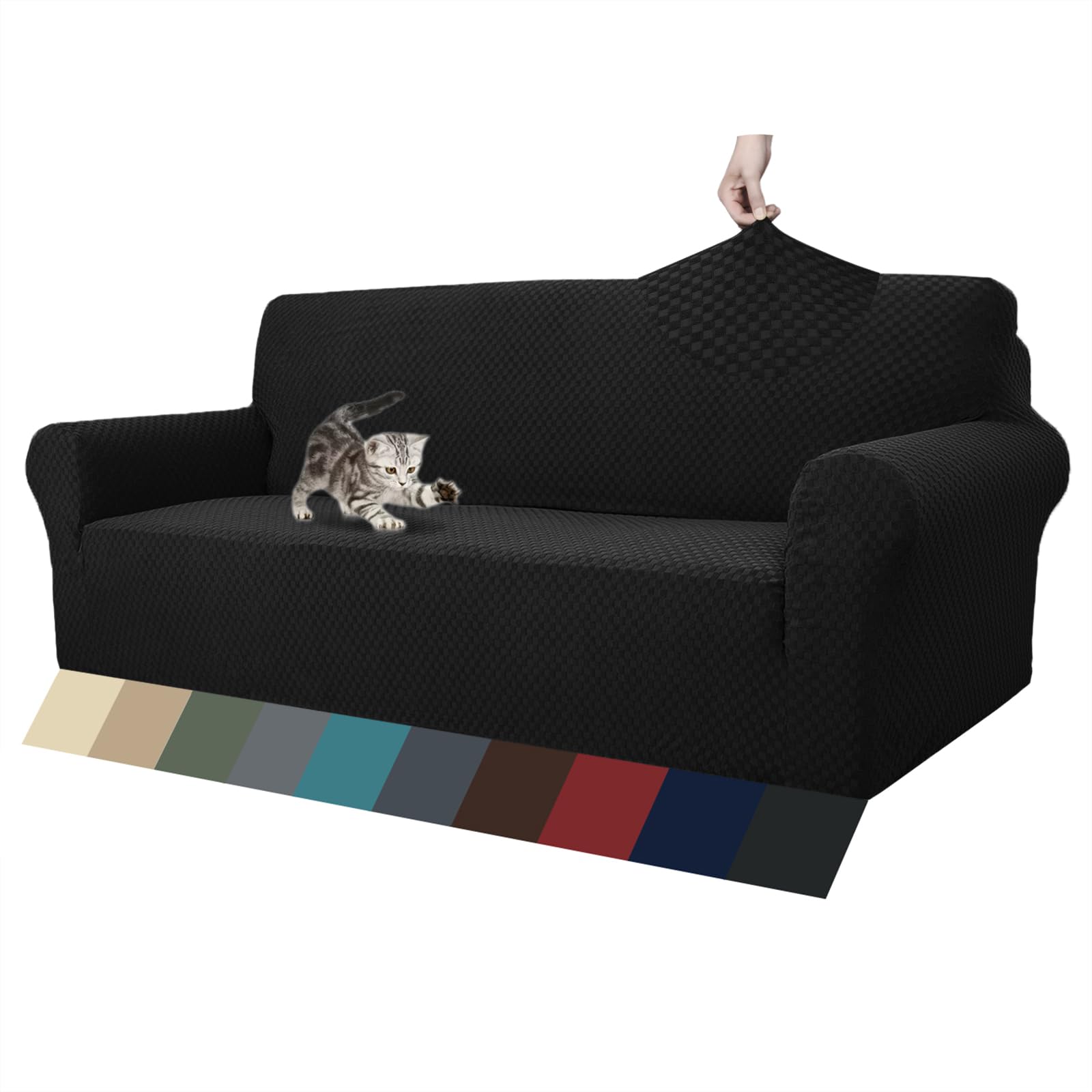 ZNSAYOTX 1 Piece Jacquard Couch Covers for 3 Cushion Couch Living Room High Stretch Sofa Cover Pets Dogs Friendly Anti Slip Thickened Slipcovers Furniture Protector (Sofa, Light Grey)