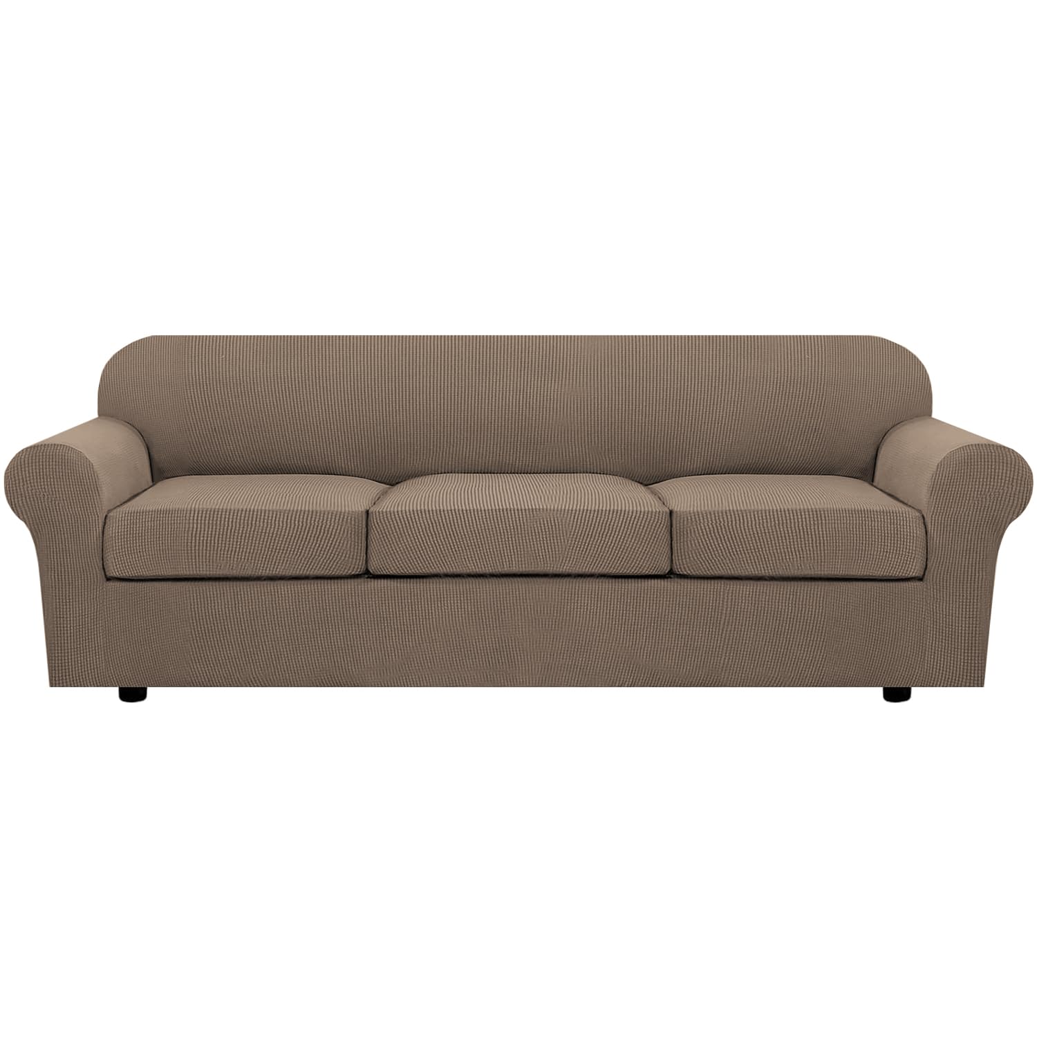 H.VERSAILTEX 3 Piece Stretch Sofa Covers for 2 Cushion Loveseat Couch Covers for Living Room Sofa Slipcovers (Base Cover Plus 2 Seat Cushion Covers) Thicker Jacquard Fabric(Medium Sofa, Natural)