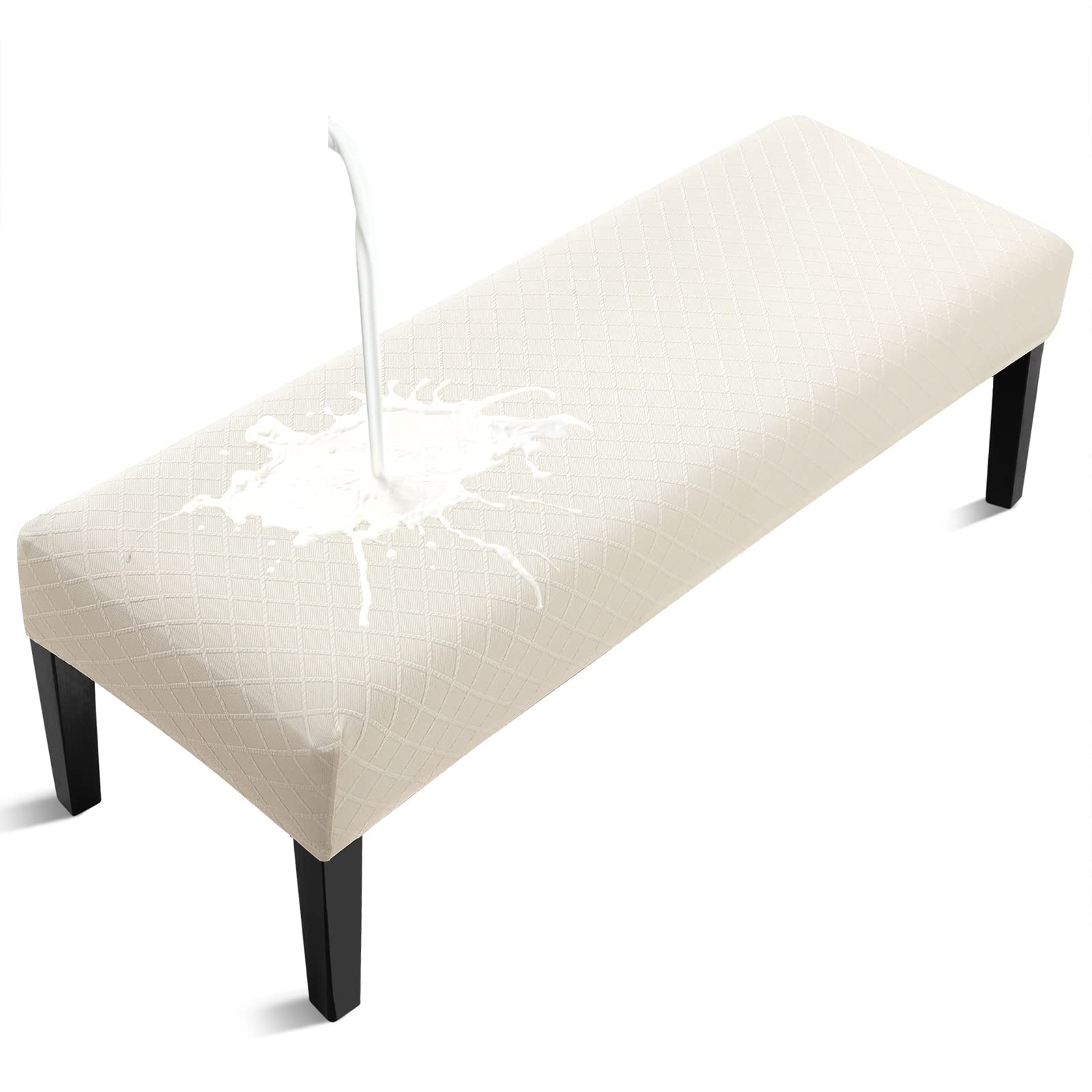 Fuloon Waterproof Dining Bench Cover, Removable Bench Slipcover Washable Bench Seat Protector Cover for Living Room, Bedroom, Kitchen (Beige)