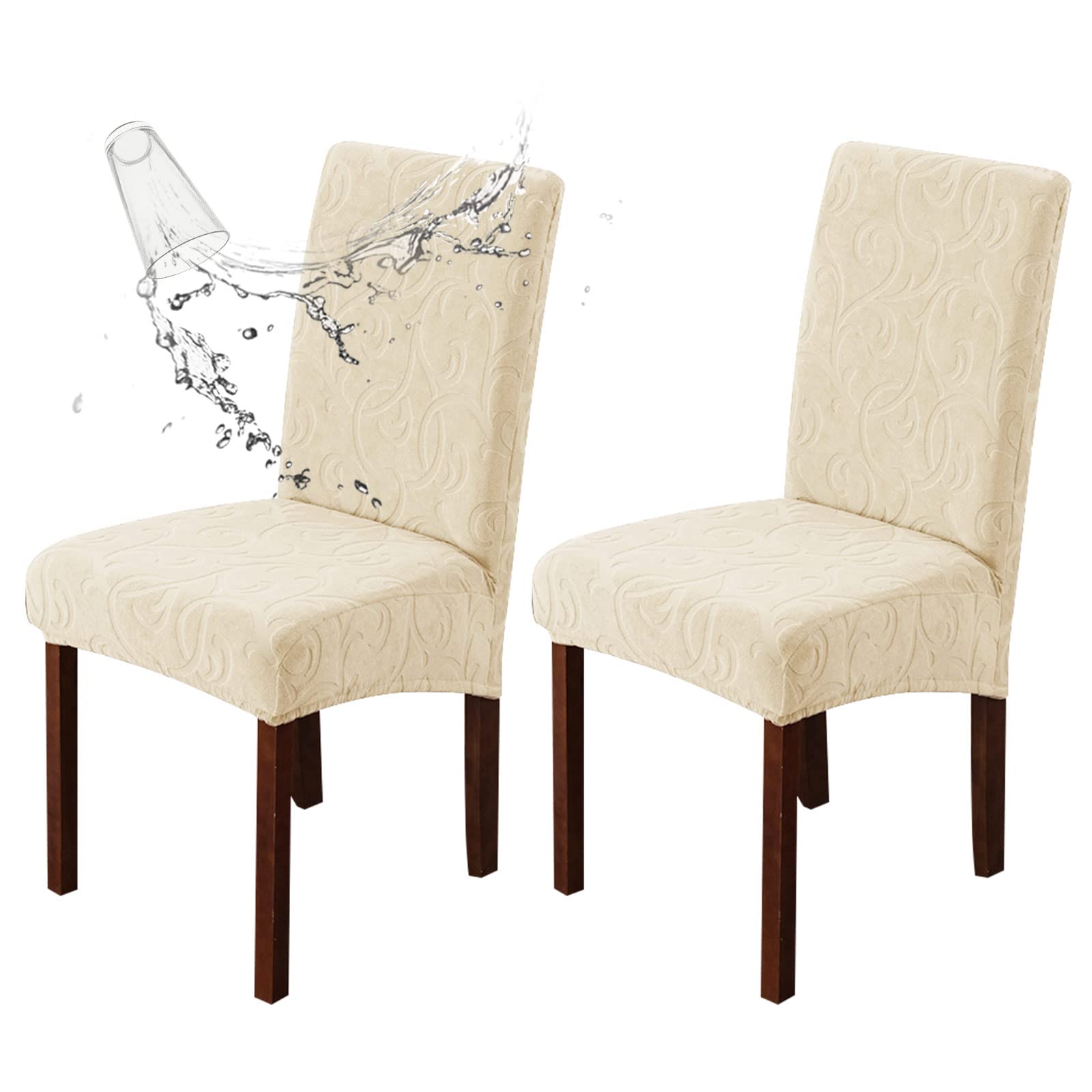Genina Waterproof Dining Room Chair Covers Stretch Parsons Chair Slipcovers for Dining Room Kitchen Chair Protector Cover, Removable, Washable (4, Flower Pattern-Dark Gray)