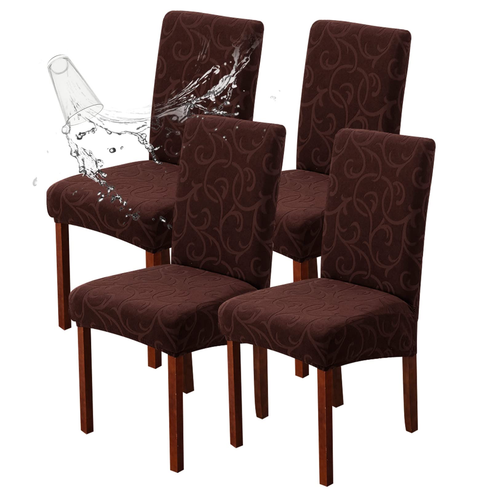 Genina Waterproof Dining Room Chair Covers Stretch Parsons Chair Slipcovers for Dining Room Kitchen Chair Protector Cover, Removable, Washable (4, Flower Pattern-Dark Gray)