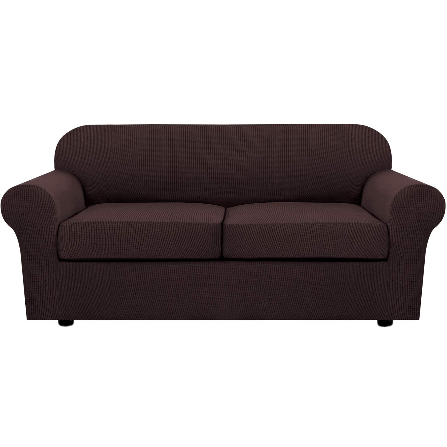 H.VERSAILTEX 4 Piece Stretch Sofa Covers for 3 Cushion Couch Covers for Living Room Furniture Slipcovers (Base Cover Plus 3 Seat Cushion Covers) Upgraded Thicker Jacquard Fabric (Sofa, Navy)