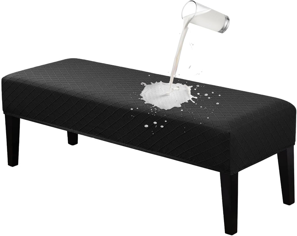 Lebaley Waterproof Stretch Bench Cover – Quilted Pattern, Elastic Rectangular Bench Seat Cover, Washable Bench Slipcover for Dining Room, Entryway & Kitchen (Black)