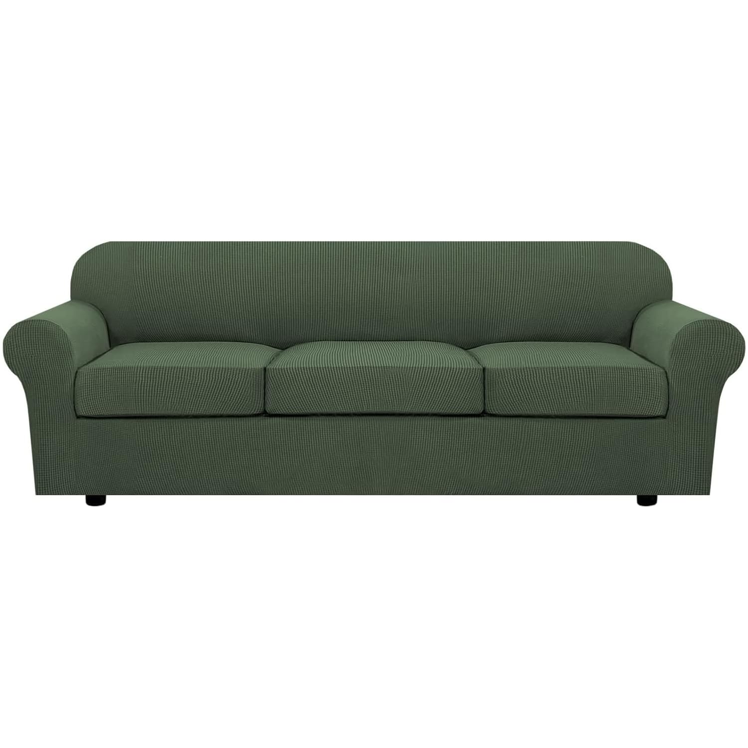 H.VERSAILTEX 4 Piece Stretch Couch Covers for 3 Cushion Couch Sofa Furniture Slipcovers Feature Upgraded Thicker Jacquard Fabric (Sofa, Natural)