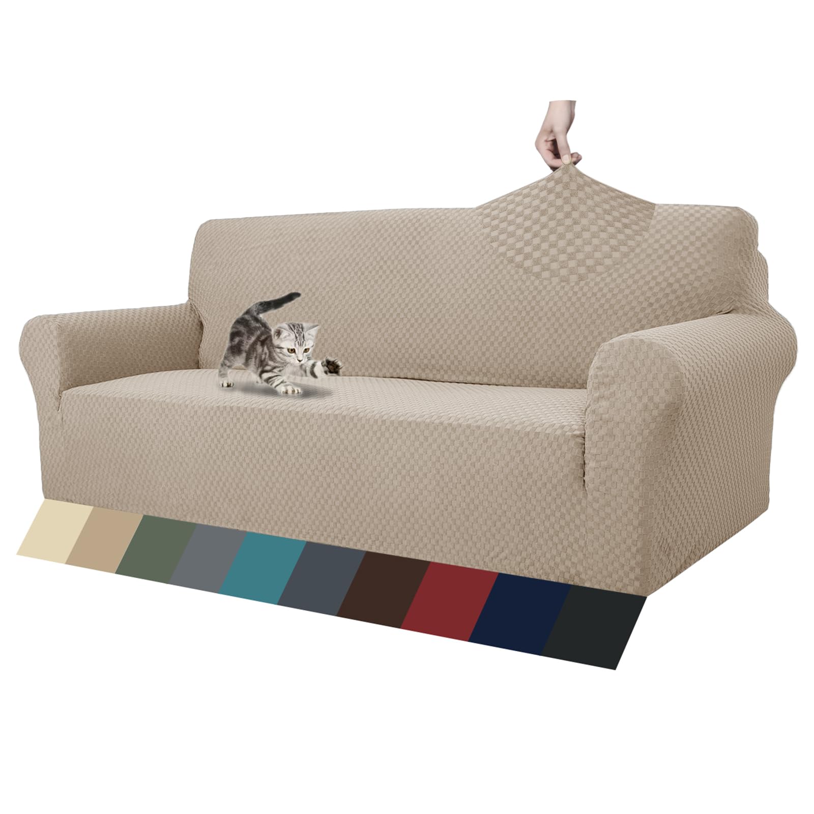 ZNSAYOTX 1 Piece Jacquard Couch Covers for 3 Cushion Couch Living Room High Stretch Sofa Cover Pets Dogs Friendly Anti Slip Thickened Slipcovers Furniture Protector (Sofa, Light Grey)