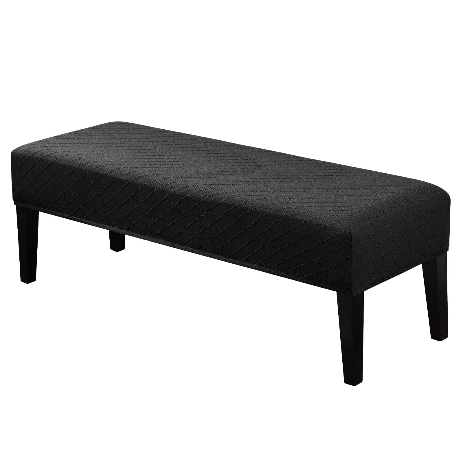 Lebaley Waterproof Stretch Bench Cover – Quilted Pattern, Elastic Rectangular Bench Seat Cover, Washable Bench Slipcover for Dining Room, Entryway & Kitchen (Black)