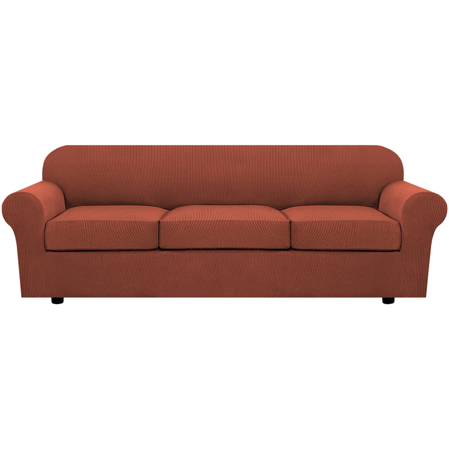 H.VERSAILTEX 3 Piece Stretch Sofa Covers for 2 Cushion Loveseat Couch Covers for Living Room Sofa Slipcovers (Base Cover Plus 2 Seat Cushion Covers) Thicker Jacquard Fabric(Medium Sofa, Natural)
