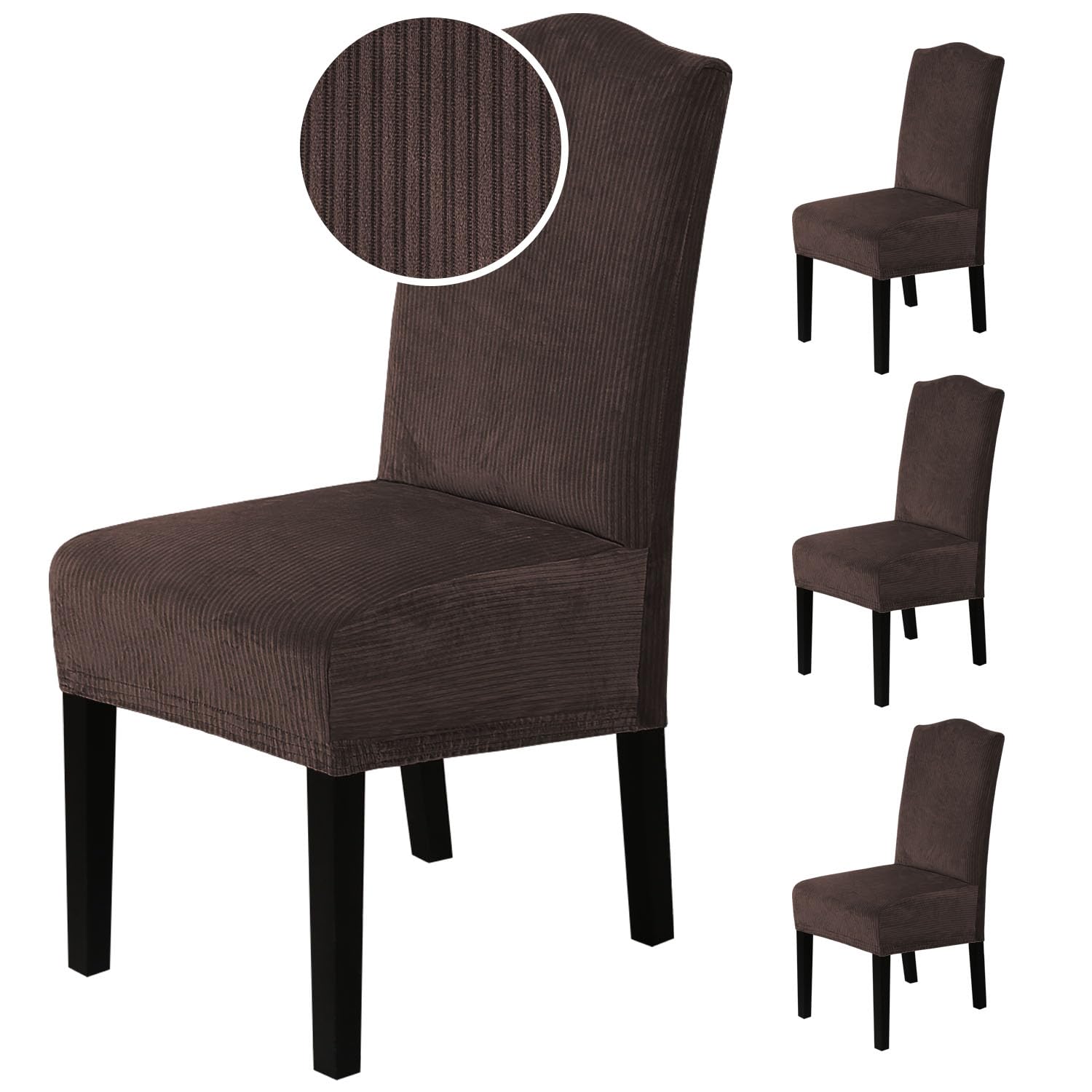 H.VERSAILTEX Dining Chair Covers Stretch for Dining Room Set of 4 Parson Chair Slipcovers Protectors, Soft Thick Solid Velvet Fabric Washable, Taupe