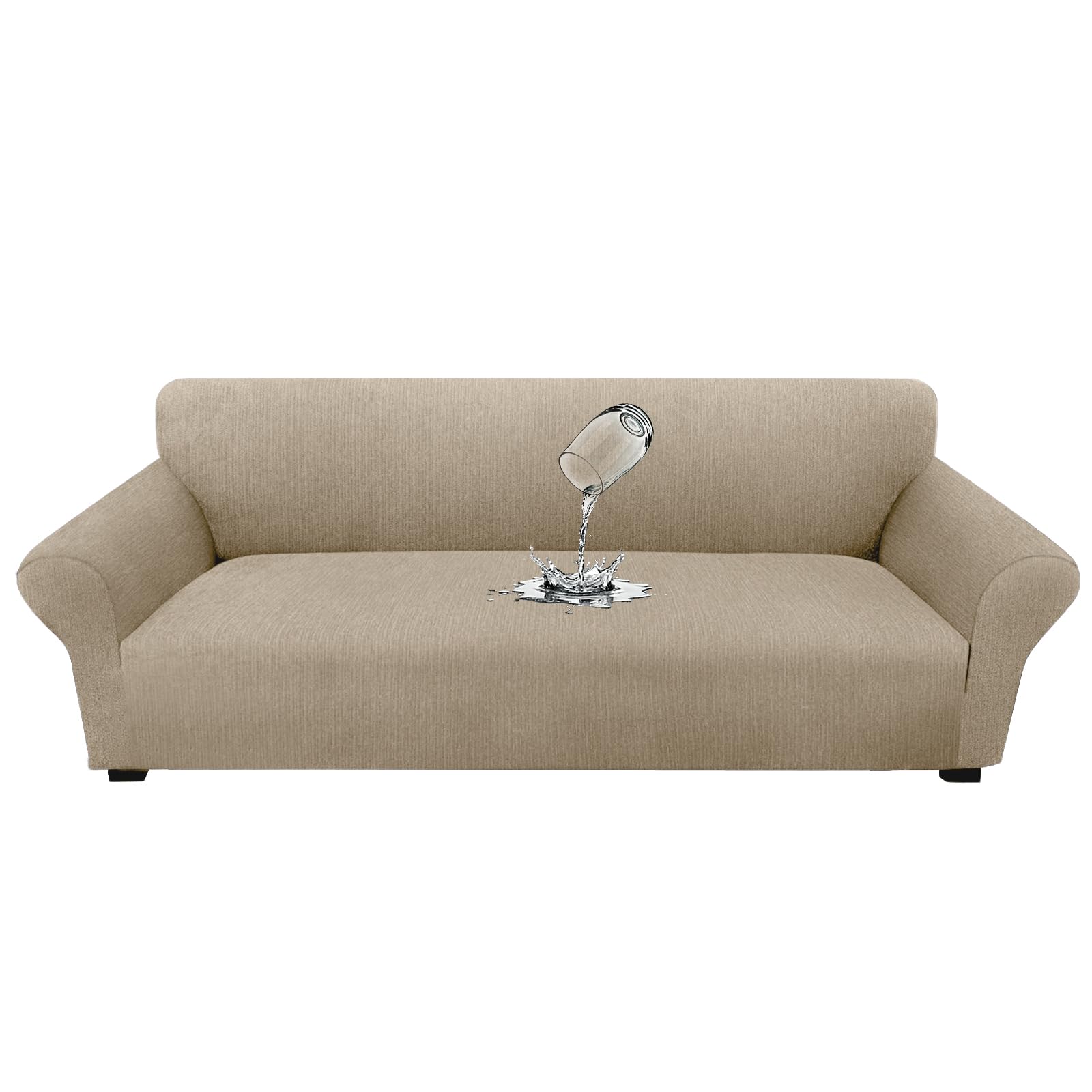 Waterproof Couch Cover, Stretch Non-Slip Sofa Slipcover with Elastic Bottom that Stays in Place - Leakproof Furniture Protector for Kids and Pets - Washable (Sofa, Light Gray)