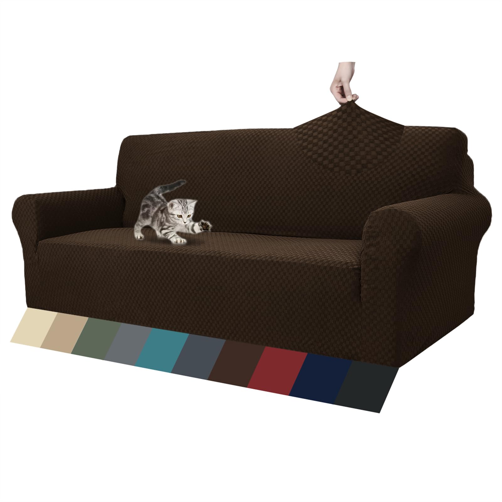 ZNSAYOTX 1 Piece Jacquard Couch Covers for 3 Cushion Couch Living Room High Stretch Sofa Cover Pets Dogs Friendly Anti Slip Thickened Slipcovers Furniture Protector (Sofa, Light Grey)