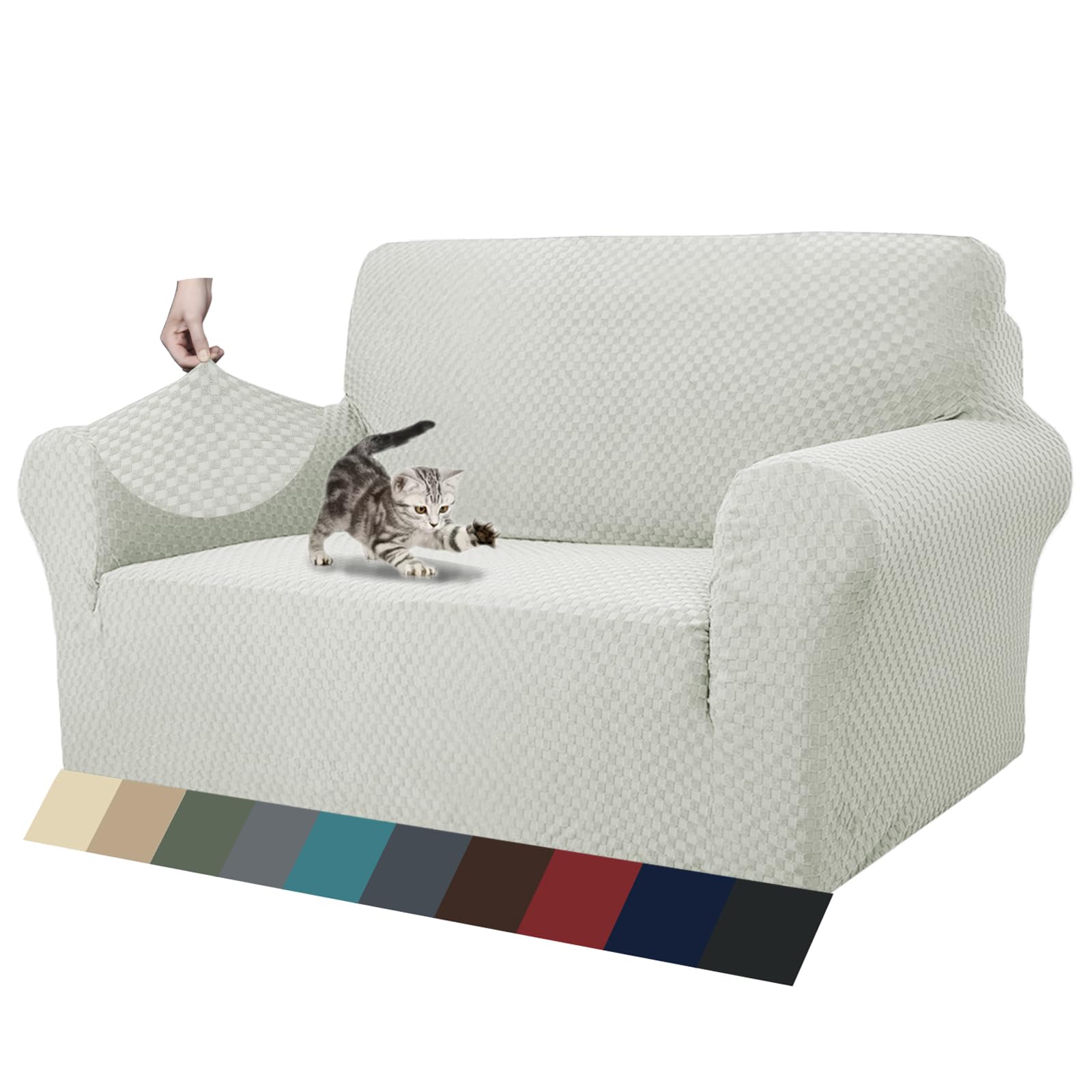 ZNSAYOTX 1 Piece Jacquard Couch Covers for 3 Cushion Couch Living Room High Stretch Sofa Cover Pets Dogs Friendly Anti Slip Thickened Slipcovers Furniture Protector (Sofa, Light Grey)