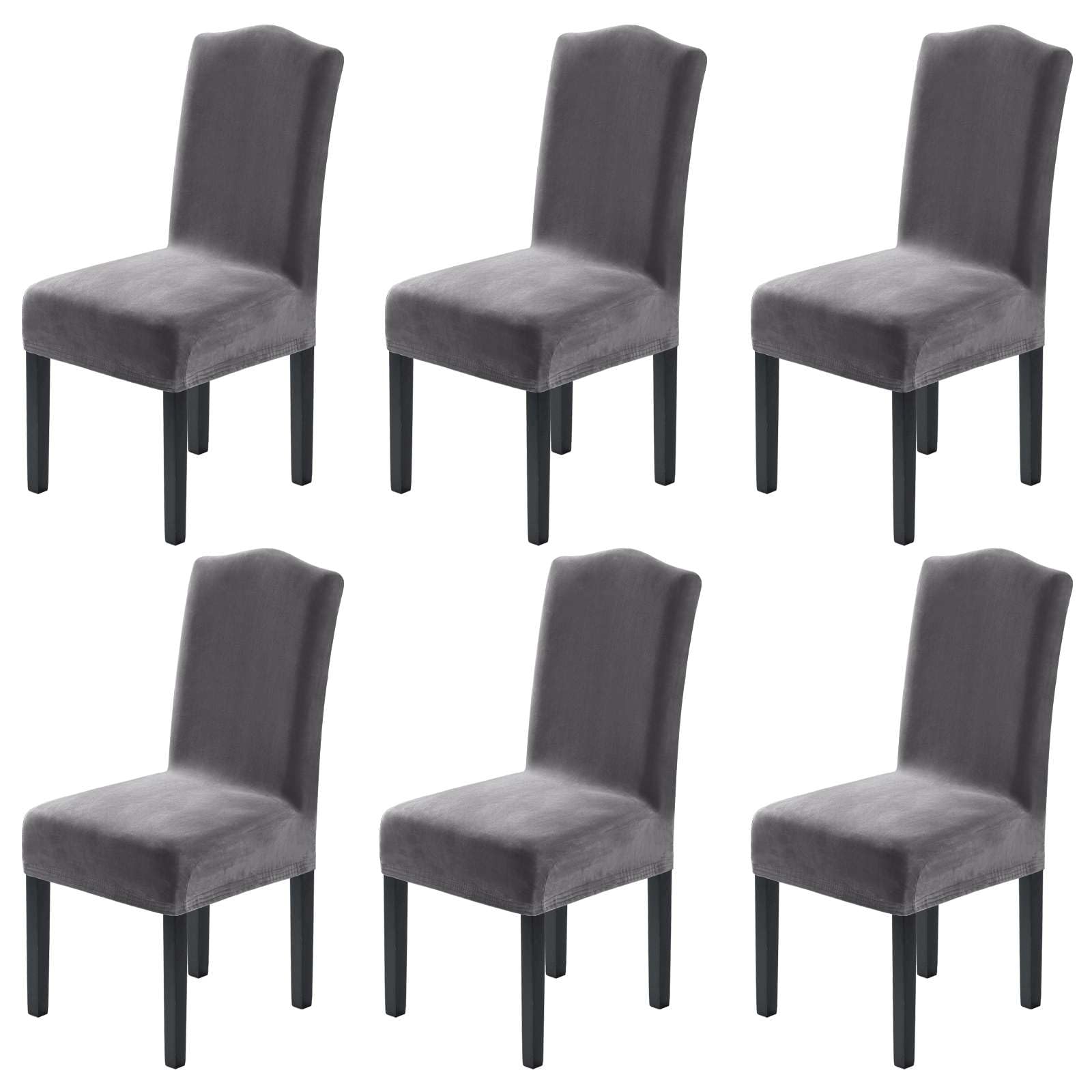 H.VERSAILTEX Dining Chair Covers Stretch for Dining Room Set of 4 Parson Chair Slipcovers Protectors, Soft Thick Solid Velvet Fabric Washable, Taupe
