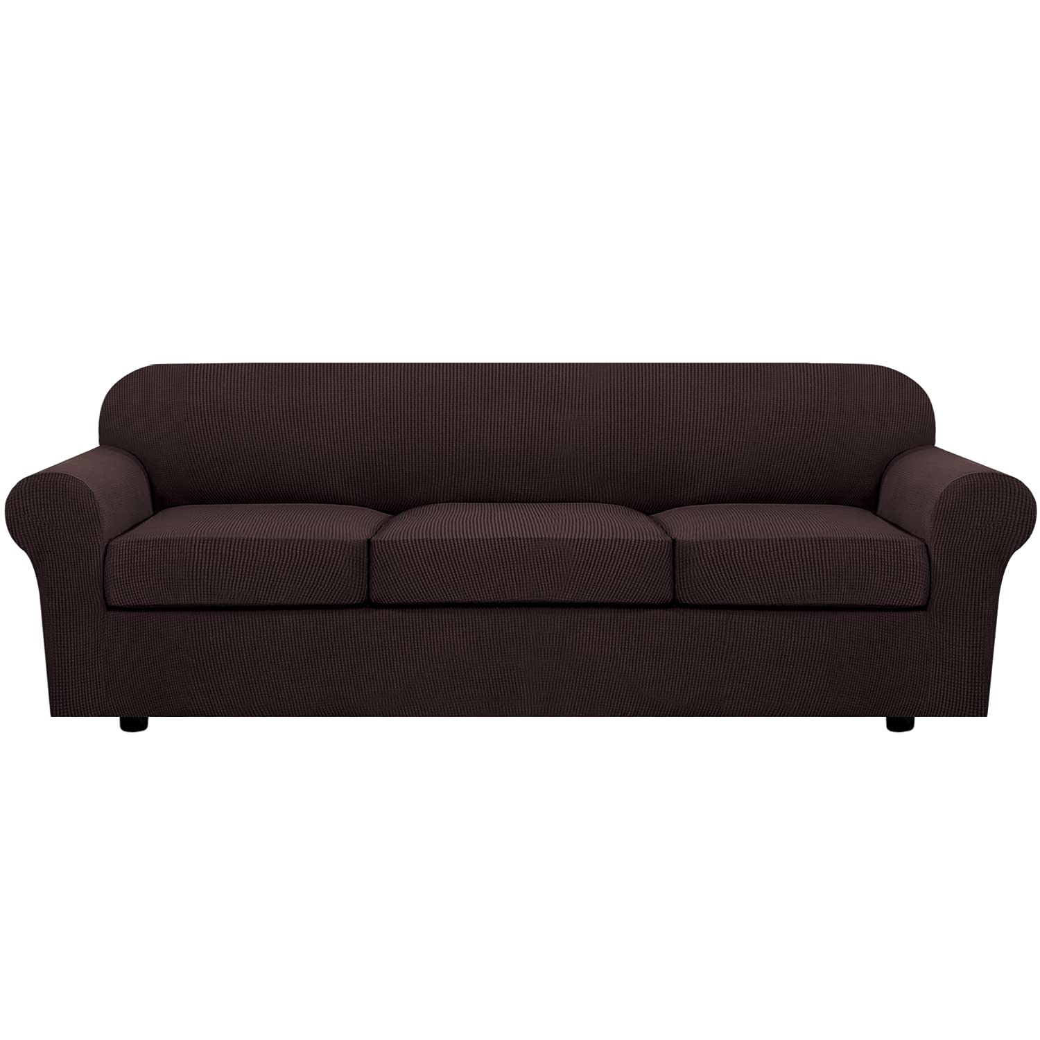 H.VERSAILTEX 4 Piece Stretch Sofa Covers for 3 Cushion Couch Covers for Living Room Furniture Slipcovers (Base Cover Plus 3 Seat Cushion Covers) Upgraded Thicker Jacquard Fabric (Sofa, Navy)