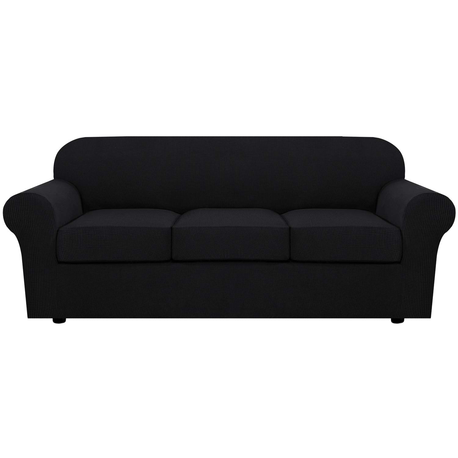 H.VERSAILTEX 4 Piece Stretch Sofa Covers for 3 Cushion Couch Covers for Living Room Furniture Slipcovers (Base Cover Plus 3 Seat Cushion Covers) Upgraded Thicker Jacquard Fabric (Sofa, Navy)