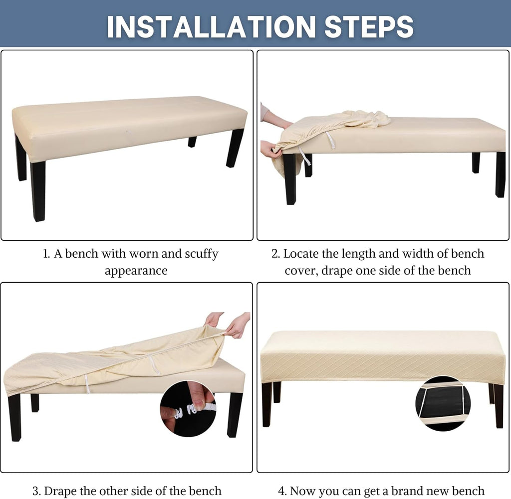 SearchI Dining Bench Cover, Stretch Washable Long Bench Seat Covers, Rectangle Dining Table Bench Slipover for Dining Room, Living Room, Kitchen(Beige)
