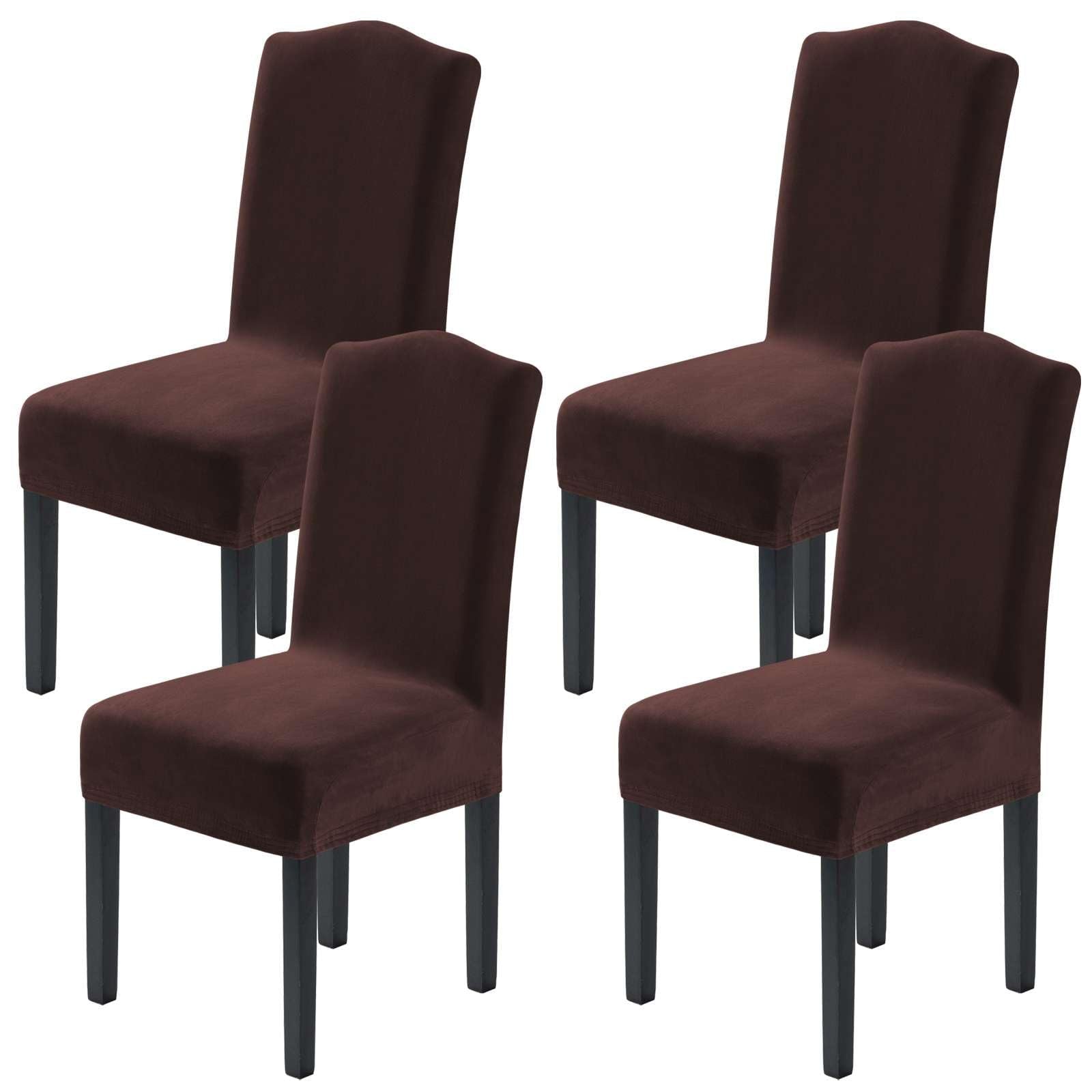 H.VERSAILTEX Dining Chair Covers Stretch for Dining Room Set of 4 Parson Chair Slipcovers Protectors, Soft Thick Solid Velvet Fabric Washable, Taupe