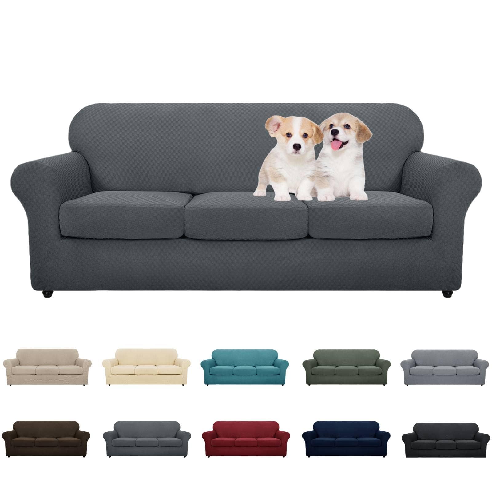 MAXIJIN 4 Piece Couch Covers for 3 Cushion Couch Super Stretch Non Slip Couch Cover for Dogs Pet Friendly Elastic Jacquard Furniture Protector Sofa Slipcovers (Sofa, Light Gray)