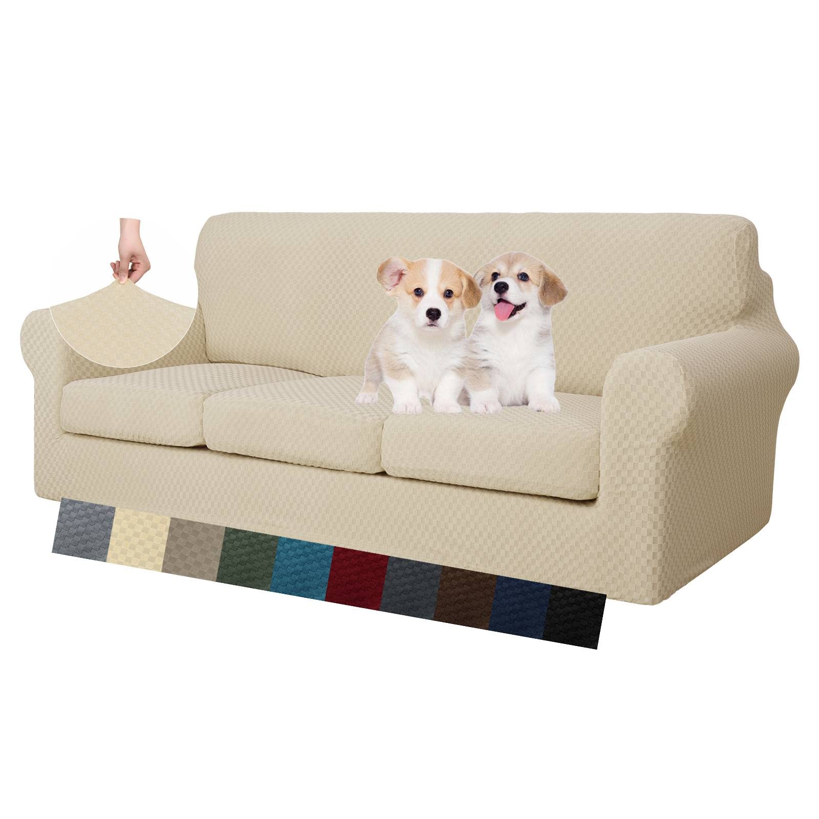 MAXIJIN 4 Piece Couch Covers for 3 Cushion Couch Super Stretch Non Slip Couch Cover for Dogs Pet Friendly Elastic Jacquard Furniture Protector Sofa Slipcovers (Sofa, Light Gray)