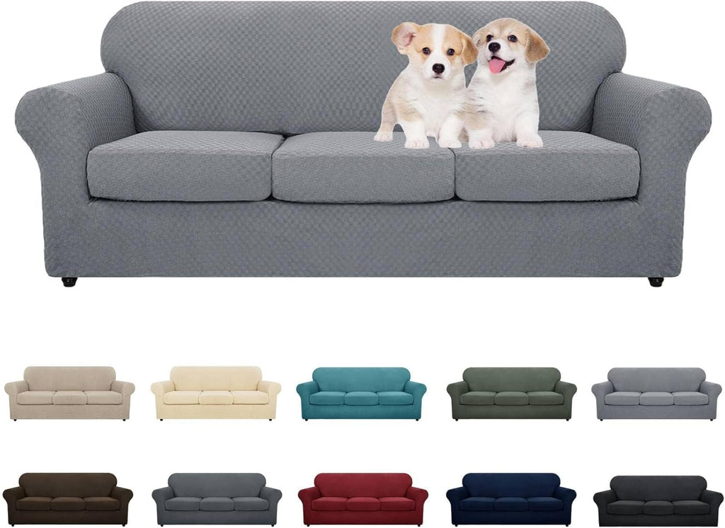 MAXIJIN 4 Piece Couch Covers for 3 Cushion Couch Super Stretch Non Slip Couch Cover for Dogs Pet Friendly Elastic Jacquard Furniture Protector Sofa Slipcovers (Sofa, Light Gray)