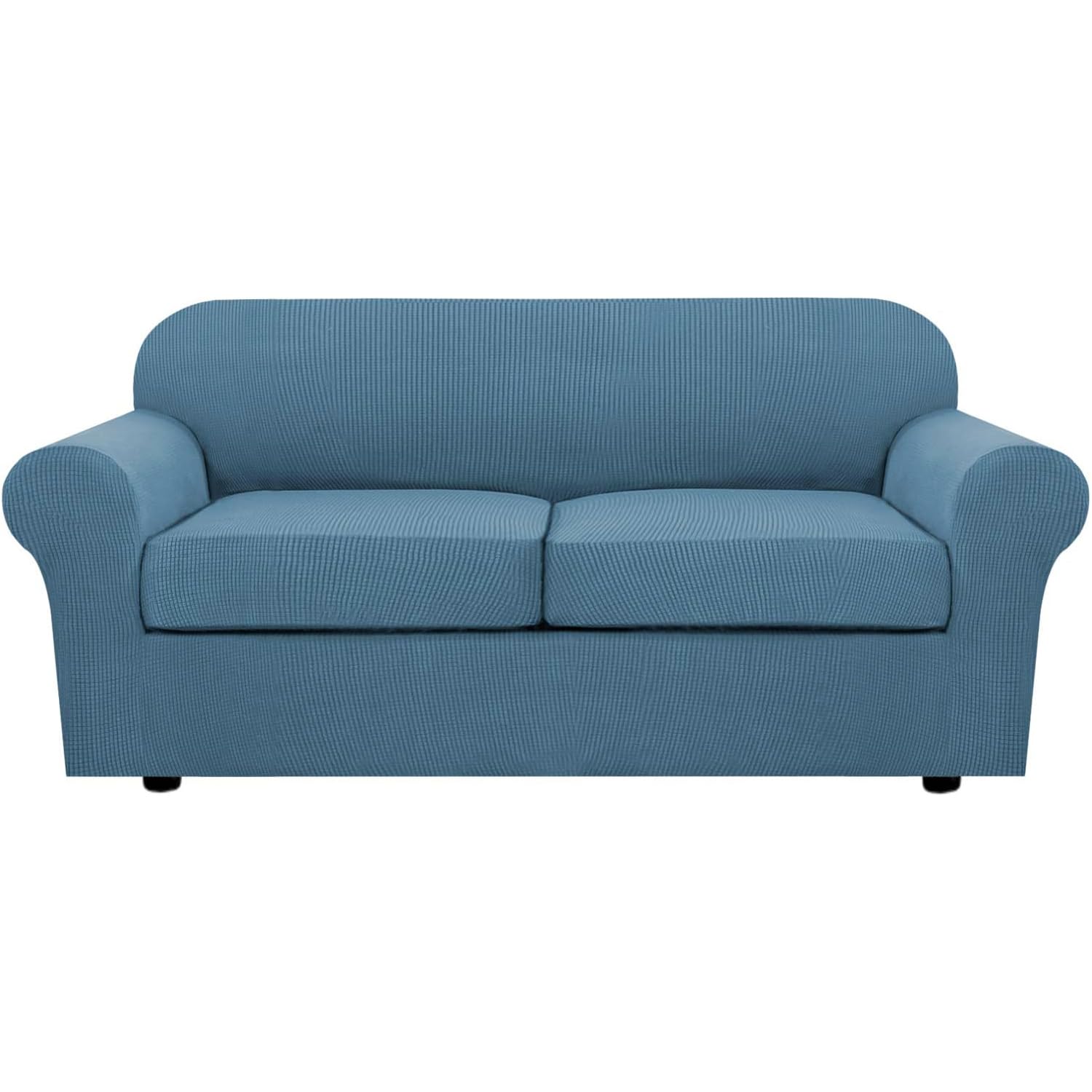 H.VERSAILTEX 3 Piece Stretch Sofa Covers for 2 Cushion Loveseat Couch Covers for Living Room Sofa Slipcovers (Base Cover Plus 2 Seat Cushion Covers) Thicker Jacquard Fabric(Medium Sofa, Natural)