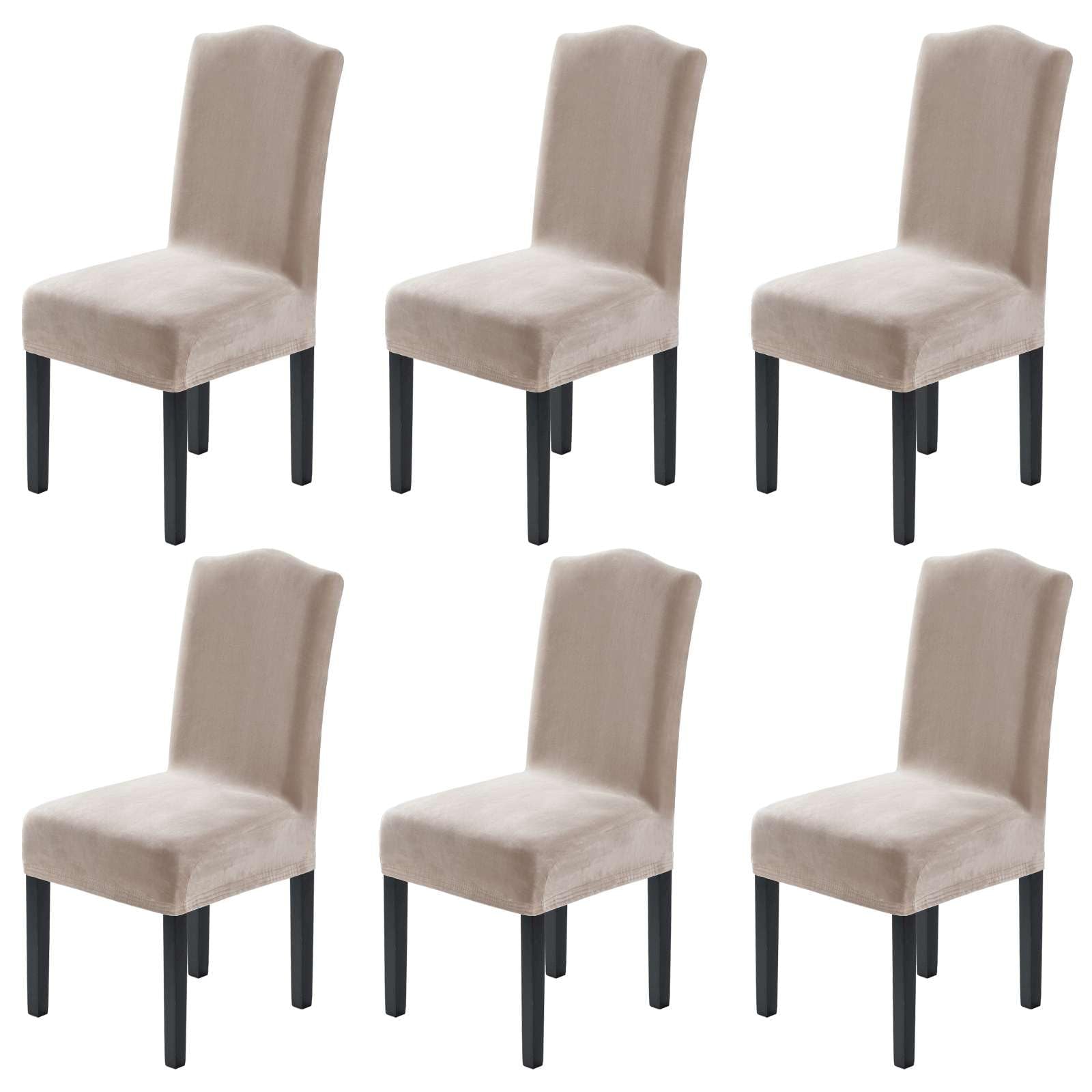 H.VERSAILTEX Dining Chair Covers Stretch for Dining Room Set of 4 Parson Chair Slipcovers Protectors, Soft Thick Solid Velvet Fabric Washable, Taupe