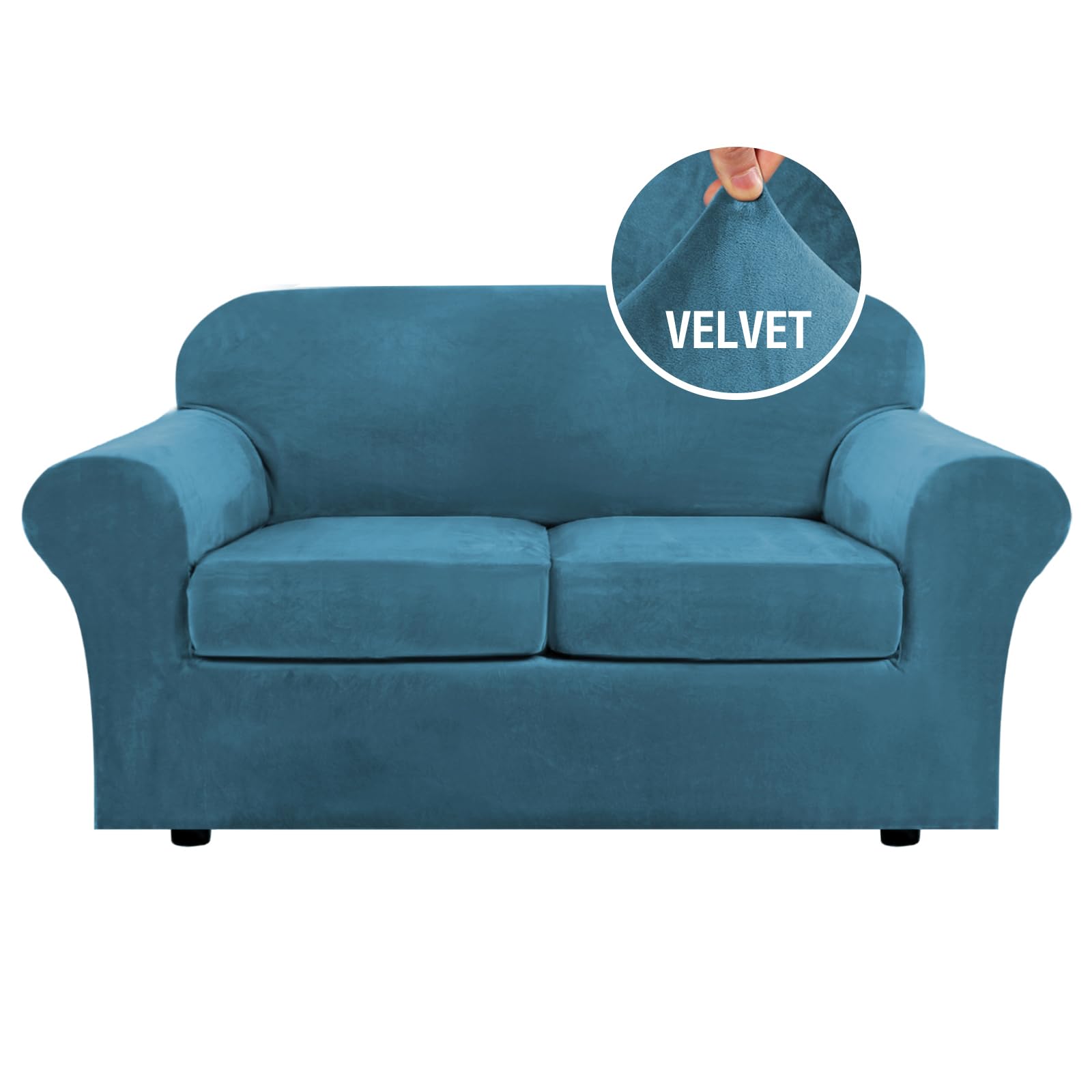 H.VERSAILTEX High Stretch Sofa Slipcover 4 Piece Cover Velvet Furniture Protector Form Fit Thick Velvet Extra Large Sofa Cover for 3 Cushion Couch Width Up to 97 Inch (Large Sofa, Sea Grass)