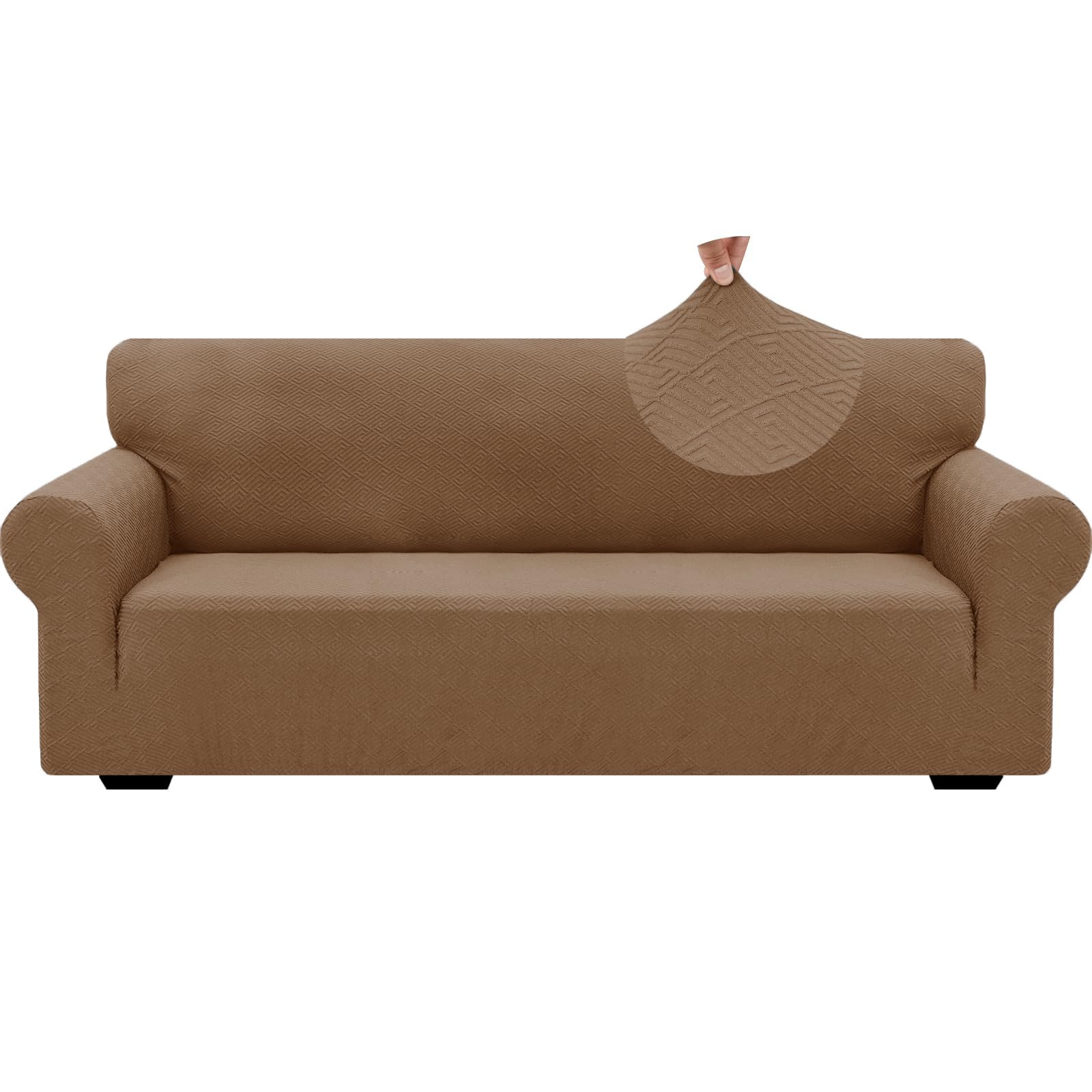 ZNSAYOTX 1 Piece Jacquard Couch Covers for 3 Cushion Couch Living Room High Stretch Sofa Cover Pets Dogs Friendly Anti Slip Thickened Slipcovers Furniture Protector (Sofa, Light Grey)