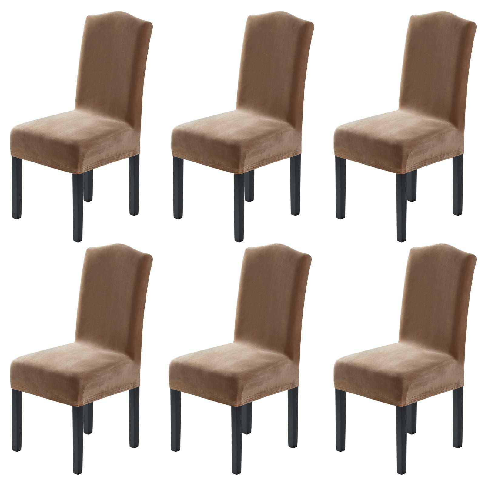 H.VERSAILTEX Dining Chair Covers Stretch for Dining Room Set of 4 Parson Chair Slipcovers Protectors, Soft Thick Solid Velvet Fabric Washable, Taupe