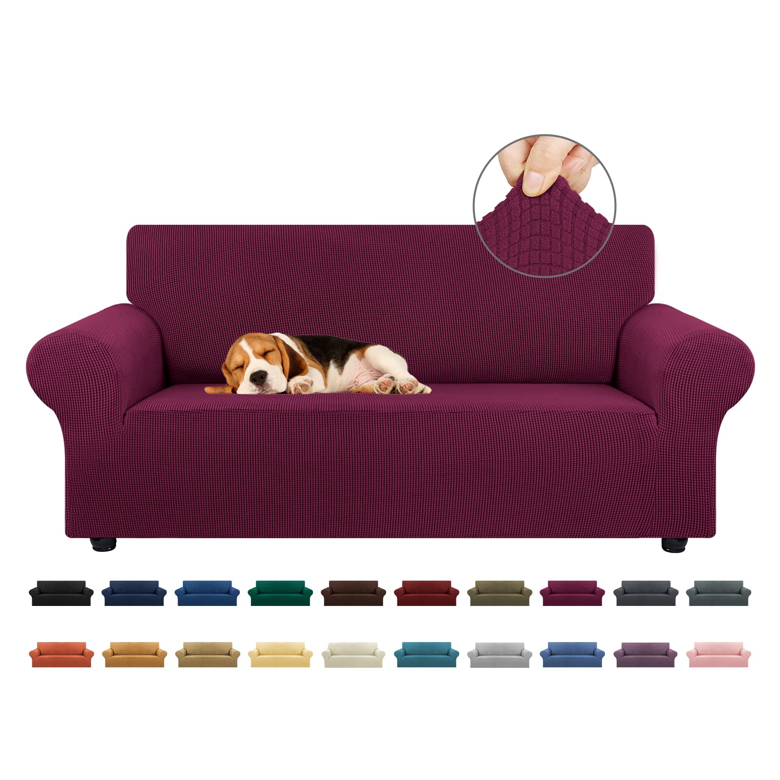 KEKUOU Stretch Sofa Cover Slipcover ，Couch Covers for 3 Cushion Couch Sofa pet Friendly (78"-94") Furniture Protector Sofa with Elastic Bottom for Kids,Dog, Jacquard Small Checked(Large,Black)