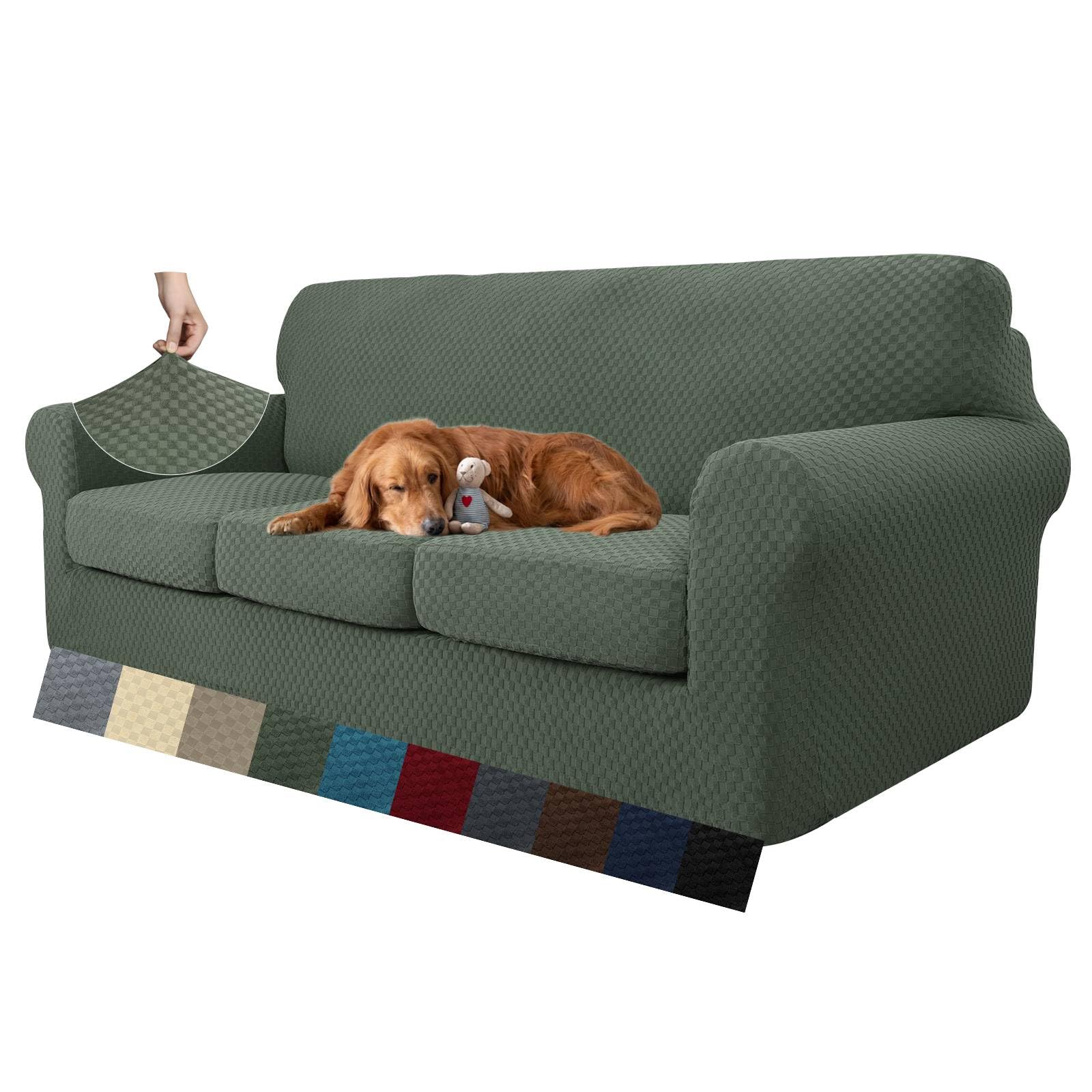 MAXIJIN 4 Piece Couch Covers for 3 Cushion Couch Super Stretch Non Slip Couch Cover for Dogs Pet Friendly Elastic Jacquard Furniture Protector Sofa Slipcovers (Sofa, Light Gray)