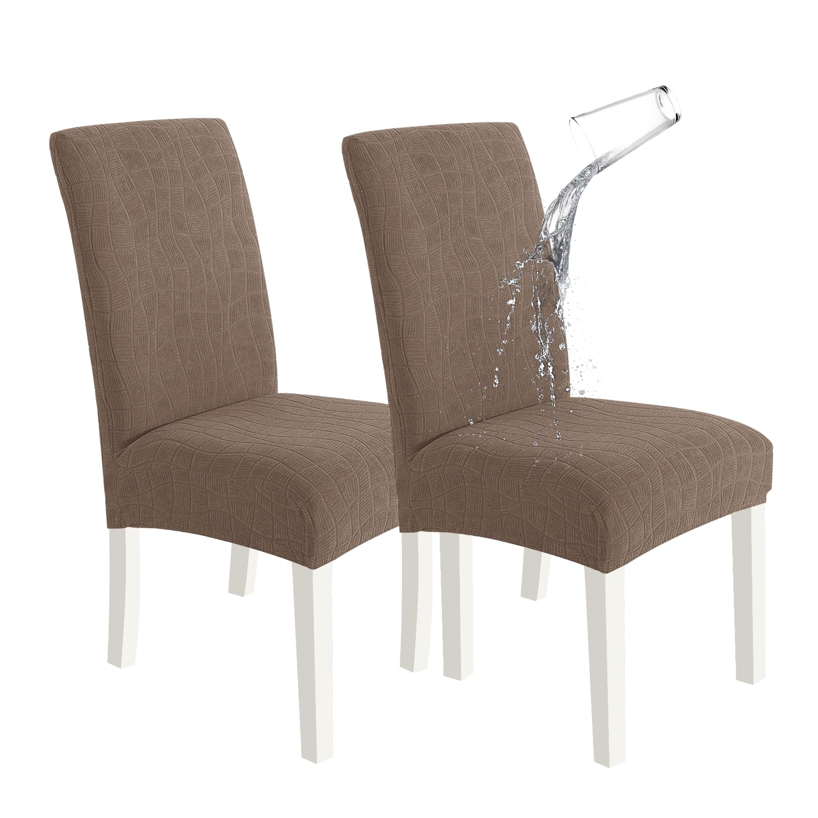 SYSLOON 100% Waterproof Chair Covers for Dining Chairs, Stretch Chair Covers Set of 4, Parson Chair Slipcovers Removable Washable Kitchen Chairs Seat Covers,Light Gray