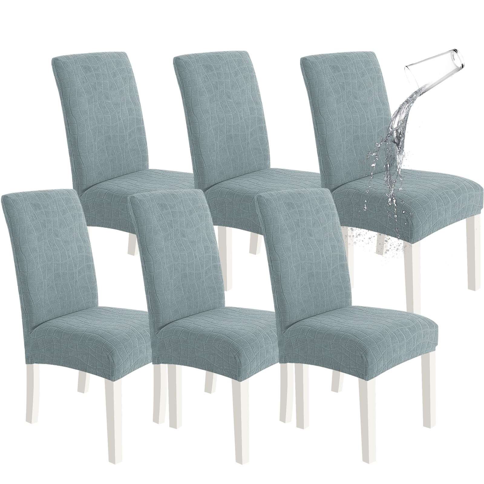 SYSLOON 100% Waterproof Chair Covers for Dining Chairs, Stretch Chair Covers Set of 4, Parson Chair Slipcovers Removable Washable Kitchen Chairs Seat Covers,Light Gray