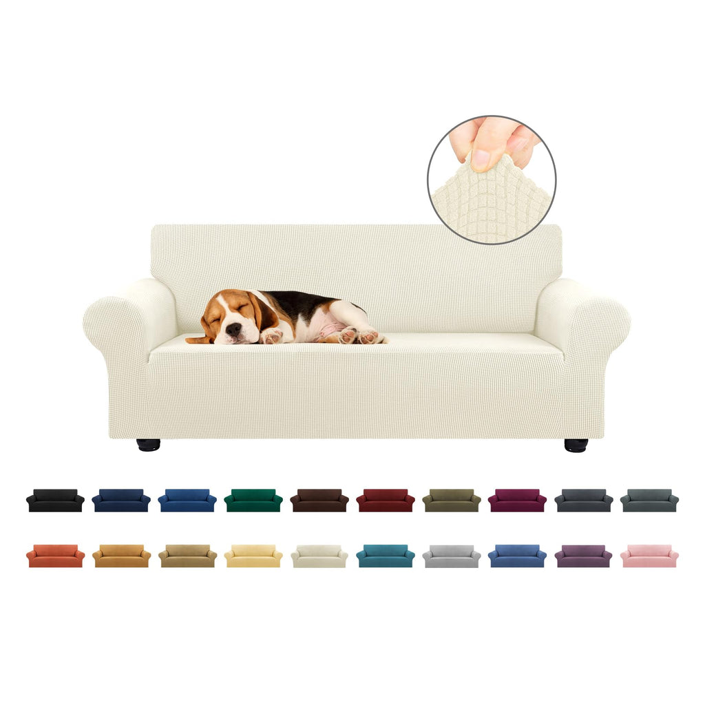 KEKUOU Stretch Sofa Cover Slipcover ，Couch Covers for 3 Cushion Couch Sofa pet Friendly (78"-94") Furniture Protector Sofa with Elastic Bottom for Kids,Dog, Jacquard Small Checked(Large,Black)
