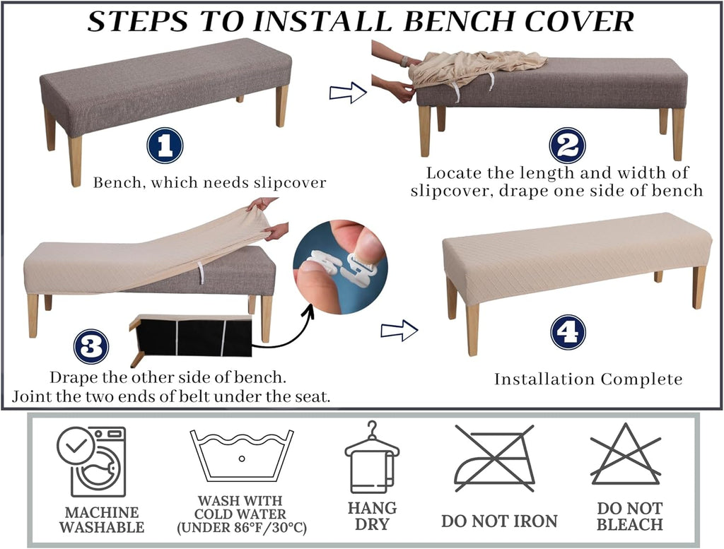SPRINGRICO Stretch Dining Bench Cover, Removable Bench Slipcover Washable Bench Seat Protector Rectangle Bench Cover for Dining Room, Living Room, Bedroom, Kitchen (S1-Khaki)