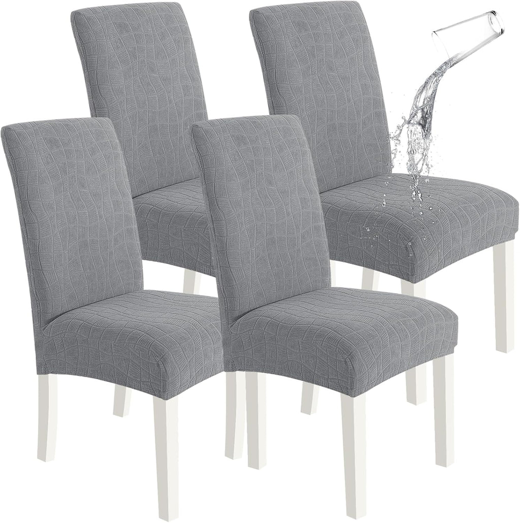 SYSLOON 100% Waterproof Chair Covers for Dining Chairs, Stretch Chair Covers Set of 4, Parson Chair Slipcovers Removable Washable Kitchen Chairs Seat Covers,Light Gray