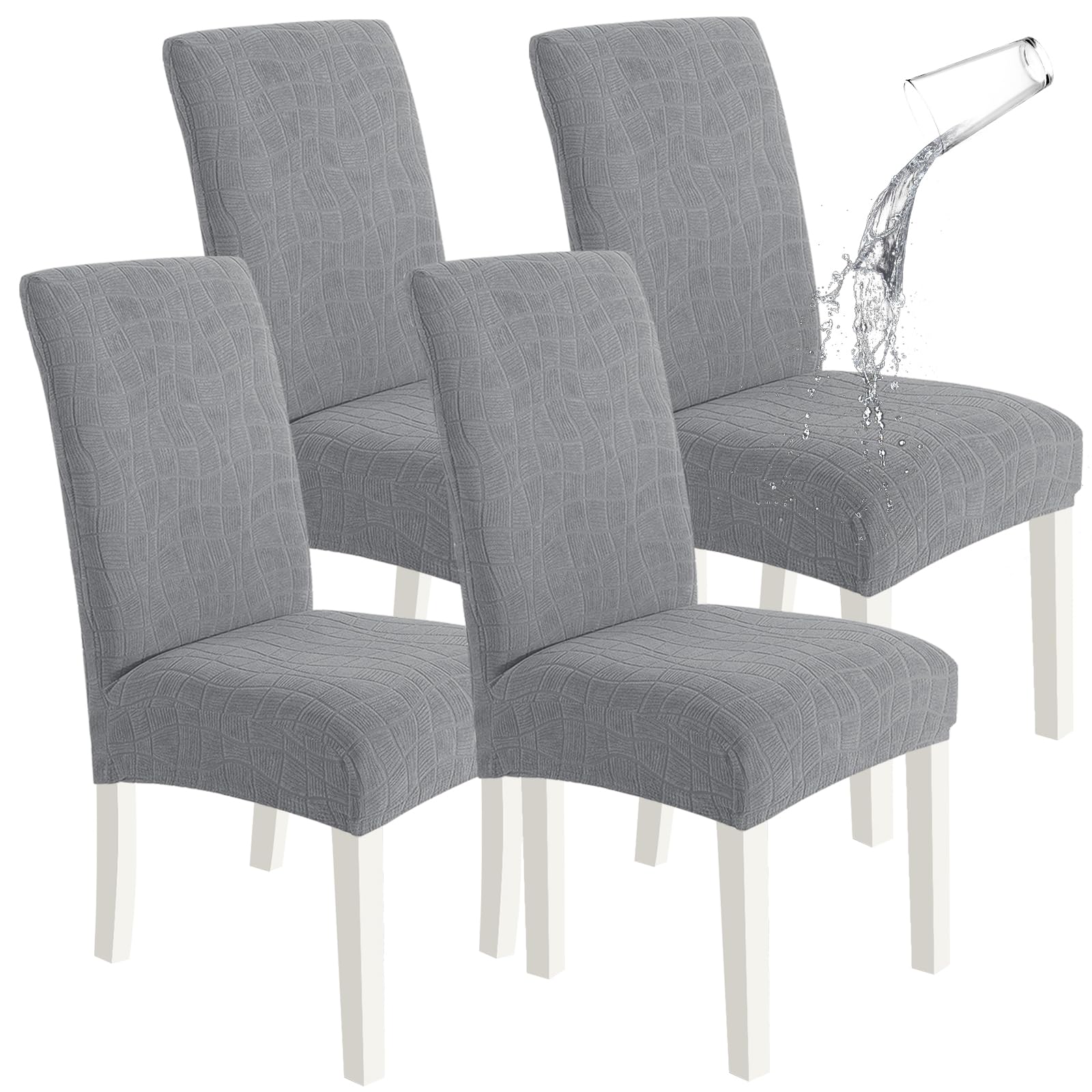 SYSLOON 100% Waterproof Chair Covers for Dining Chairs, Stretch Chair Covers Set of 4, Parson Chair Slipcovers Removable Washable Kitchen Chairs Seat Covers,Light Gray