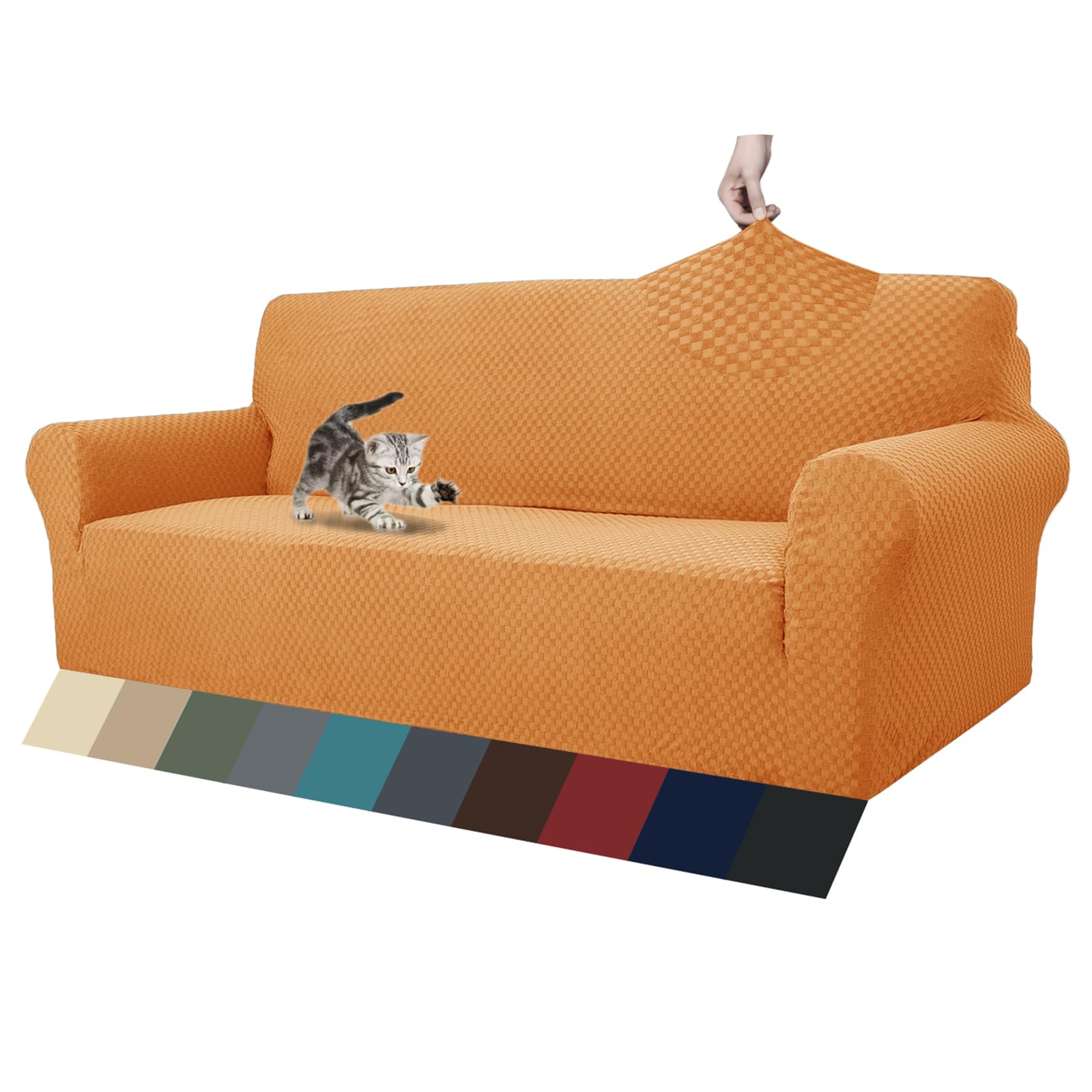 ZNSAYOTX 1 Piece Jacquard Couch Covers for 3 Cushion Couch Living Room High Stretch Sofa Cover Pets Dogs Friendly Anti Slip Thickened Slipcovers Furniture Protector (Sofa, Light Grey)