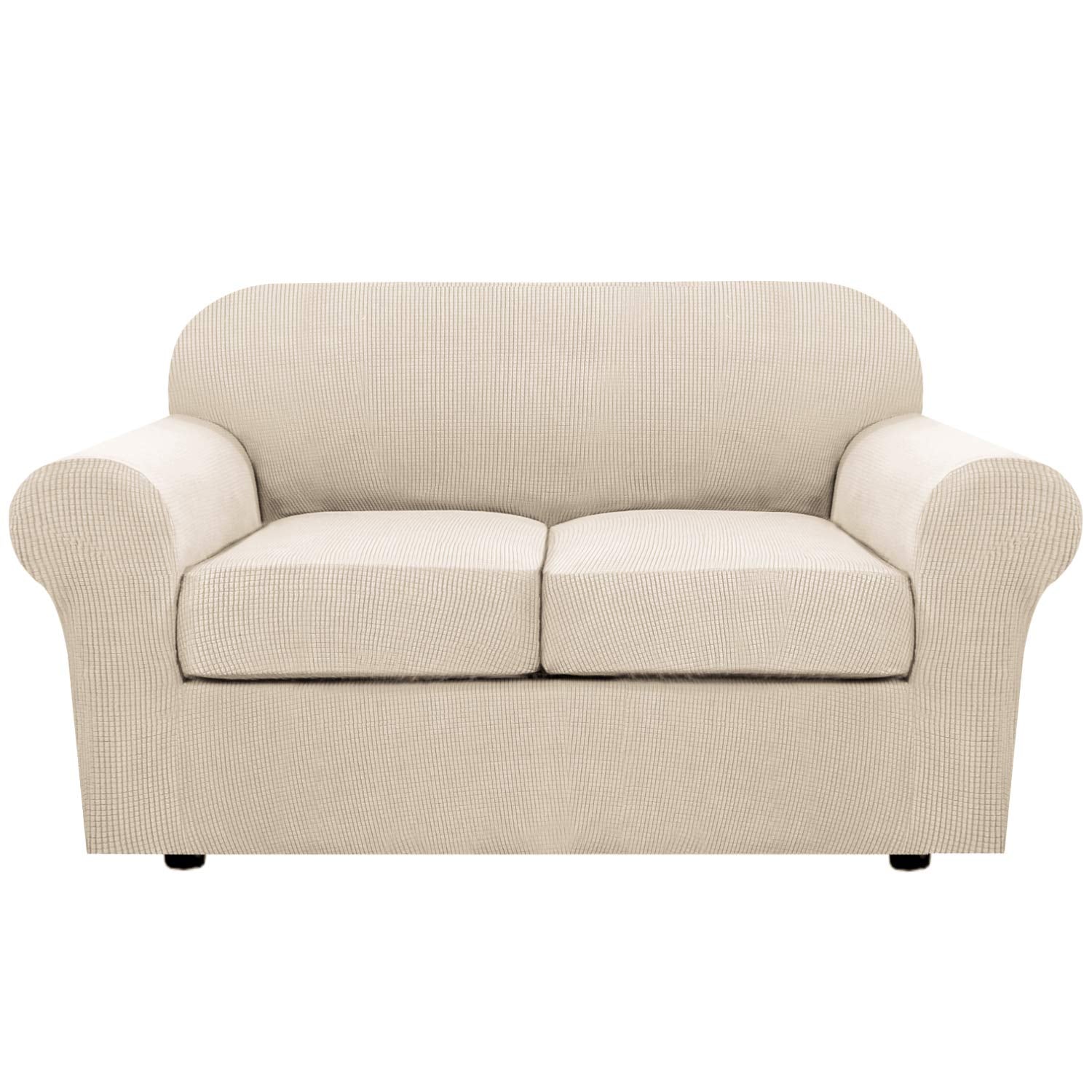 H.VERSAILTEX 4 Piece Stretch Couch Covers for 3 Cushion Couch Sofa Furniture Slipcovers Feature Upgraded Thicker Jacquard Fabric (Sofa, Natural)