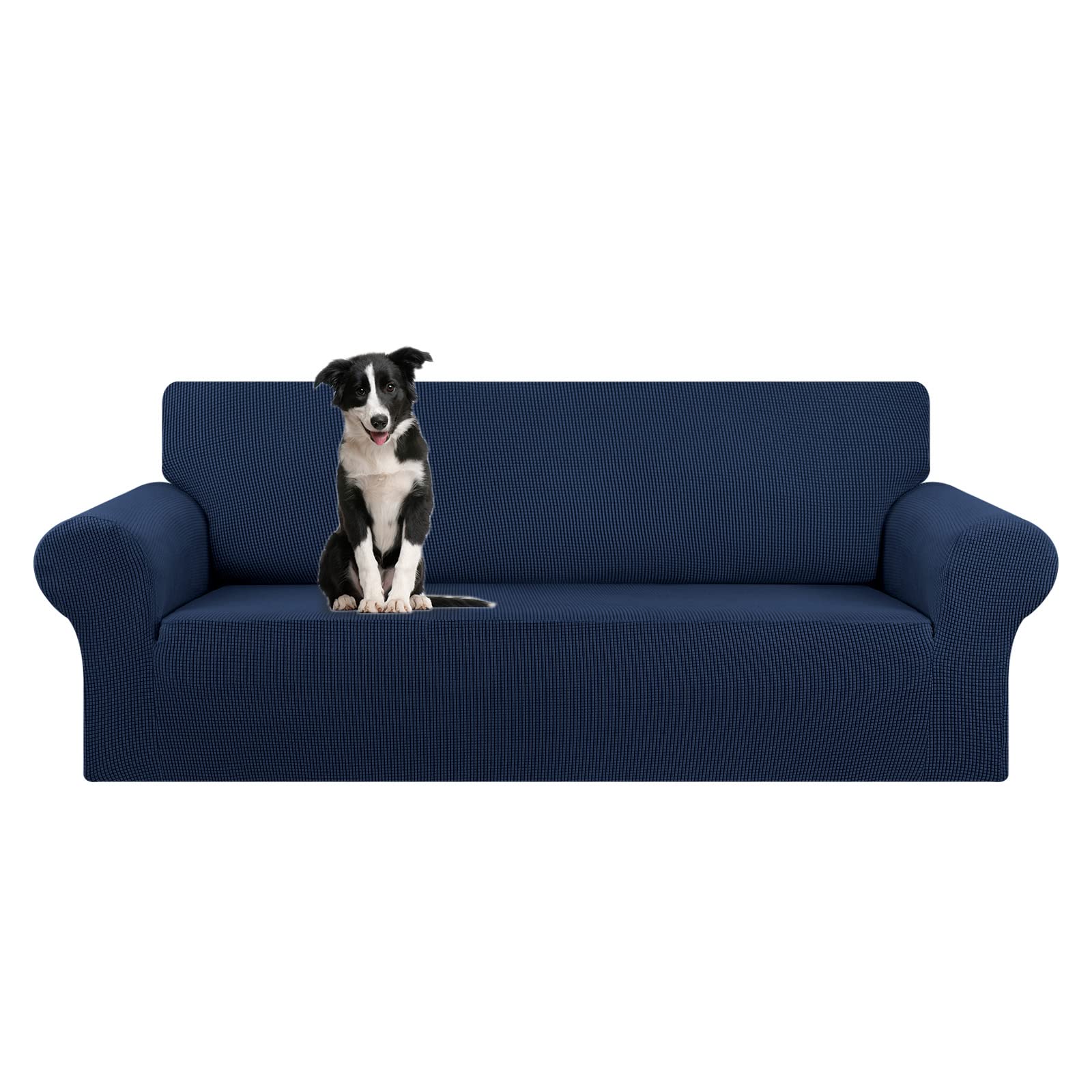 KEKUOU Stretch Sofa Cover Slipcover ，Couch Covers for 3 Cushion Couch Sofa pet Friendly (78"-94") Furniture Protector Sofa with Elastic Bottom for Kids,Dog, Jacquard Small Checked(Large,Black)