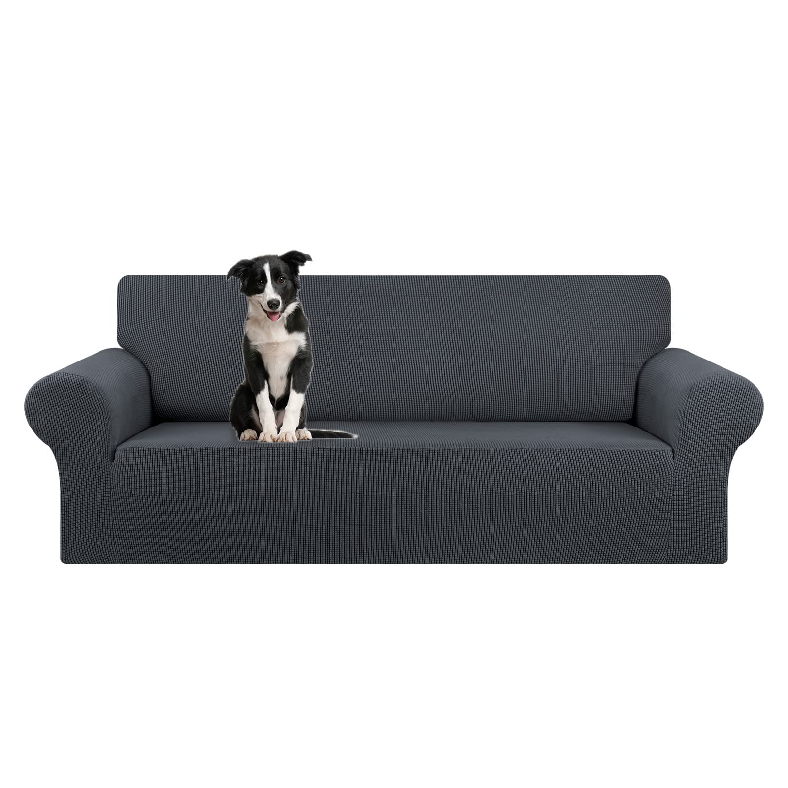 KEKUOU Stretch Sofa Cover Slipcover ，Couch Covers for 3 Cushion Couch Sofa pet Friendly (78"-94") Furniture Protector Sofa with Elastic Bottom for Kids,Dog, Jacquard Small Checked(Large,Black)