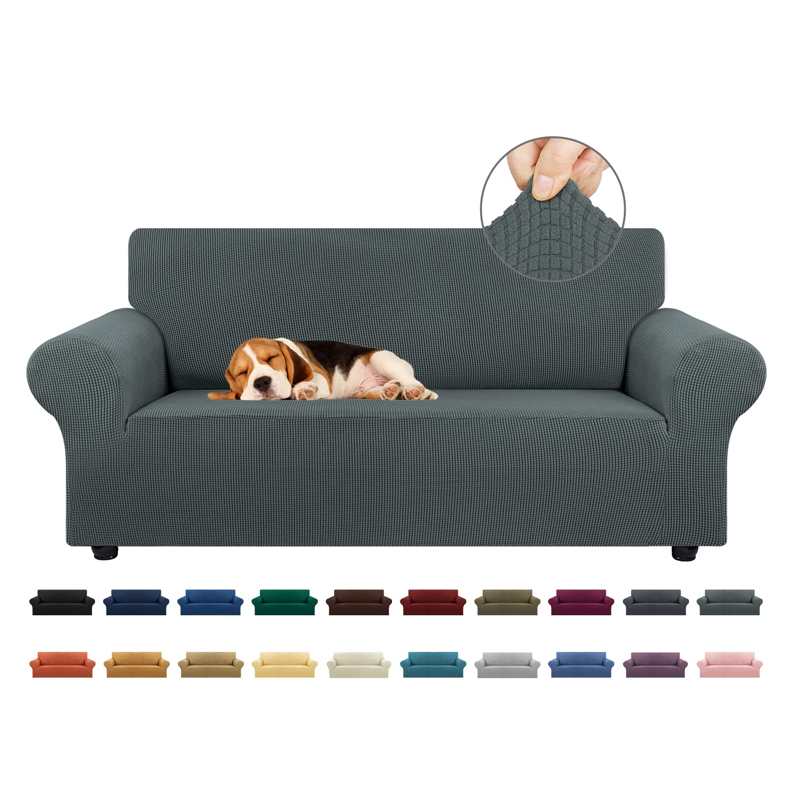 KEKUOU Stretch Sofa Cover Slipcover ，Couch Covers for 3 Cushion Couch Sofa pet Friendly (78"-94") Furniture Protector Sofa with Elastic Bottom for Kids,Dog, Jacquard Small Checked(Large,Black)