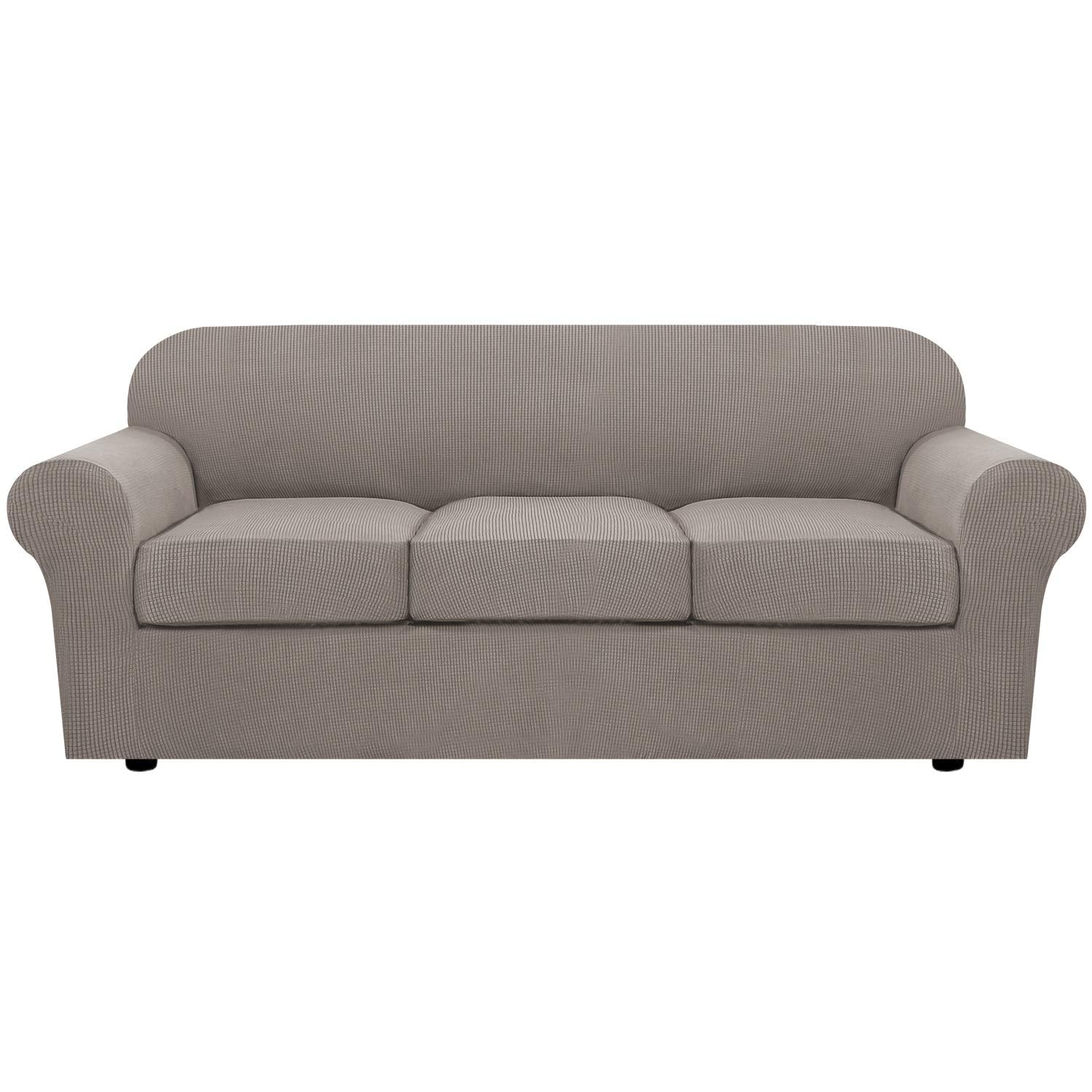 H.VERSAILTEX 4 Piece Stretch Sofa Covers for 3 Cushion Couch Covers for Living Room Furniture Slipcovers (Base Cover Plus 3 Seat Cushion Covers) Upgraded Thicker Jacquard Fabric (Sofa, Navy)