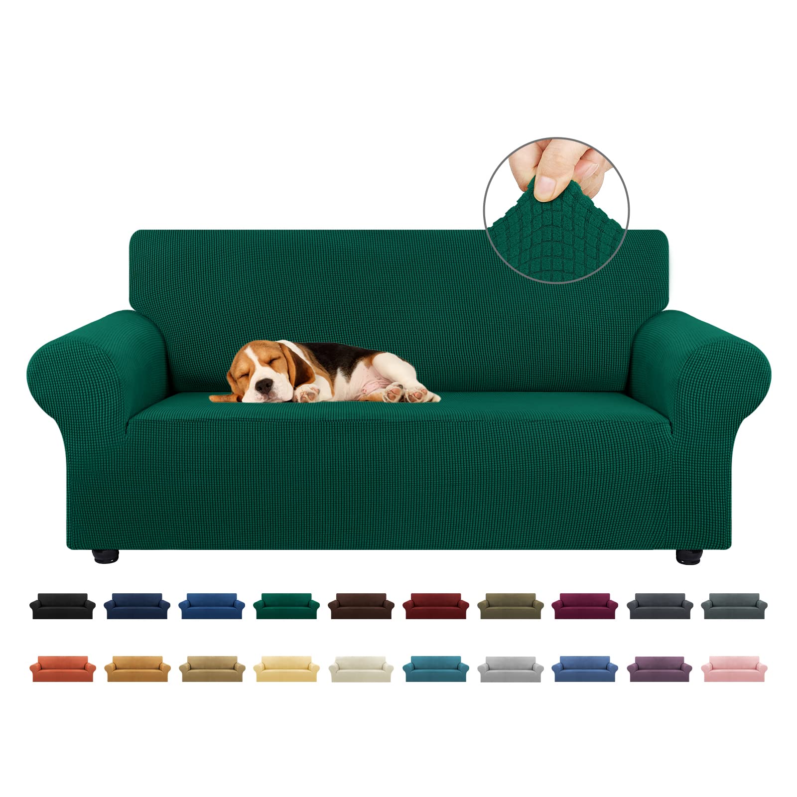 KEKUOU Stretch Sofa Cover Slipcover ，Couch Covers for 3 Cushion Couch Sofa pet Friendly (78"-94") Furniture Protector Sofa with Elastic Bottom for Kids,Dog, Jacquard Small Checked(Large,Black)