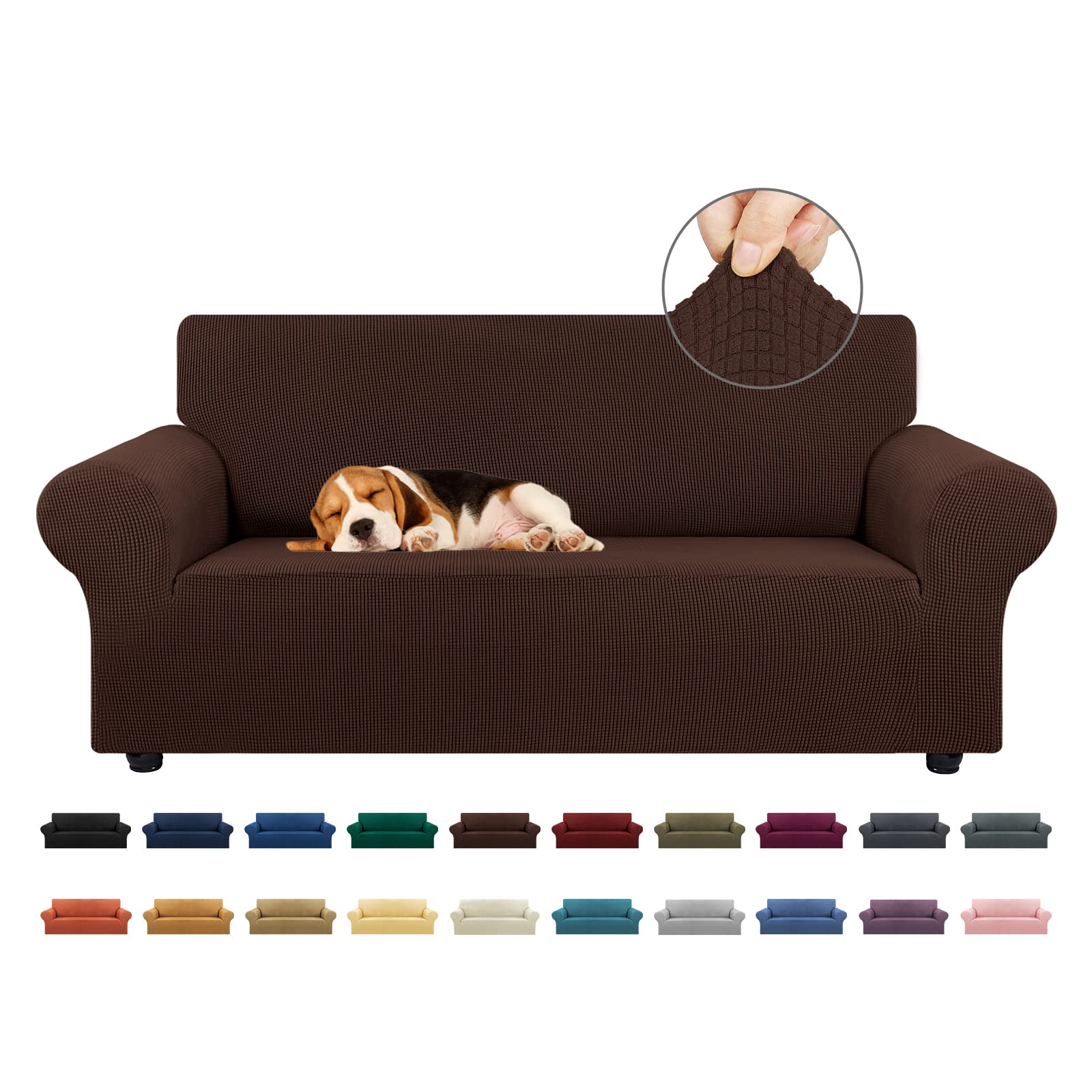 KEKUOU Stretch Sofa Cover Slipcover ，Couch Covers for 3 Cushion Couch Sofa pet Friendly (78"-94") Furniture Protector Sofa with Elastic Bottom for Kids,Dog, Jacquard Small Checked(Large,Black)