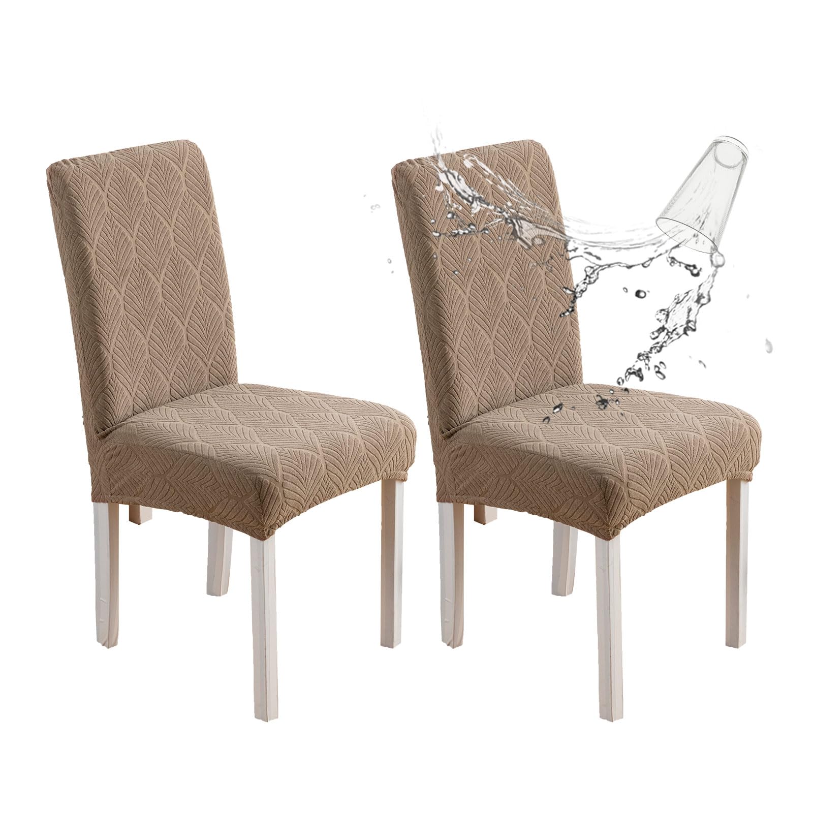 Chair Covers for Dining Chairs,100% Waterproof Dining Chair Covers Set of 4,Removable Stretch Parsons Slip,Washable Seat Protector for Kitchen Beige