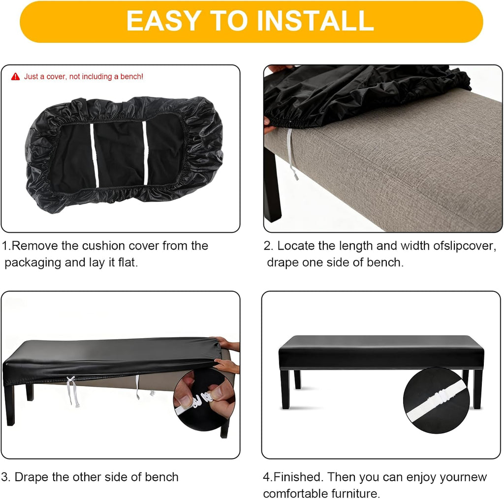 PU Leather Soft Stretch Dining Bench Cover, Removable Washable Protector for Gray Living Room, Bedroom, Kitchen Bench