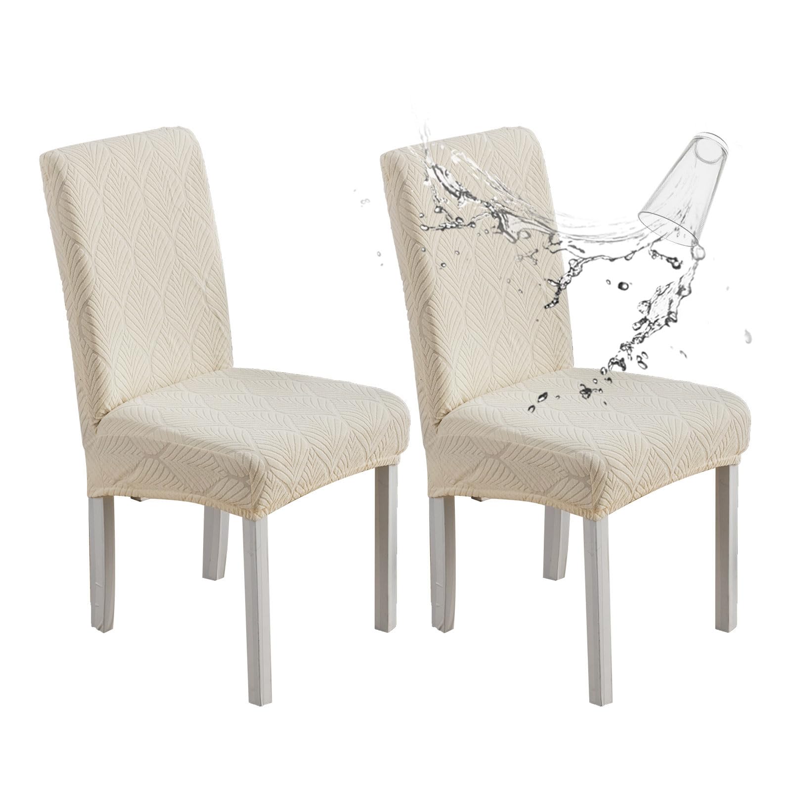 Chair Covers for Dining Chairs,100% Waterproof Dining Chair Covers Set of 4,Removable Stretch Parsons Slip,Washable Seat Protector for Kitchen Beige