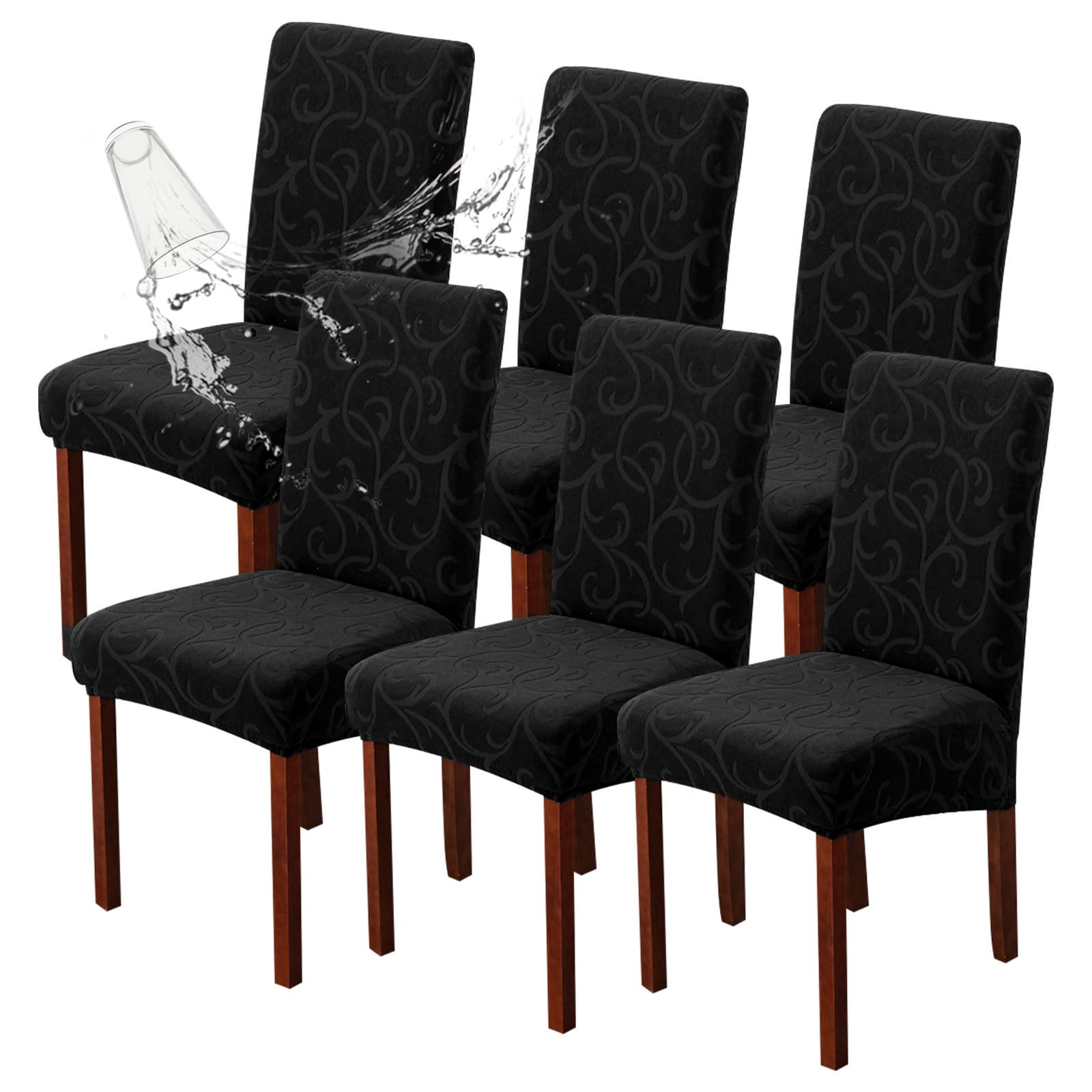 Genina Waterproof Dining Room Chair Covers Stretch Parsons Chair Slipcovers for Dining Room Kitchen Chair Protector Cover, Removable, Washable (4, Flower Pattern-Dark Gray)