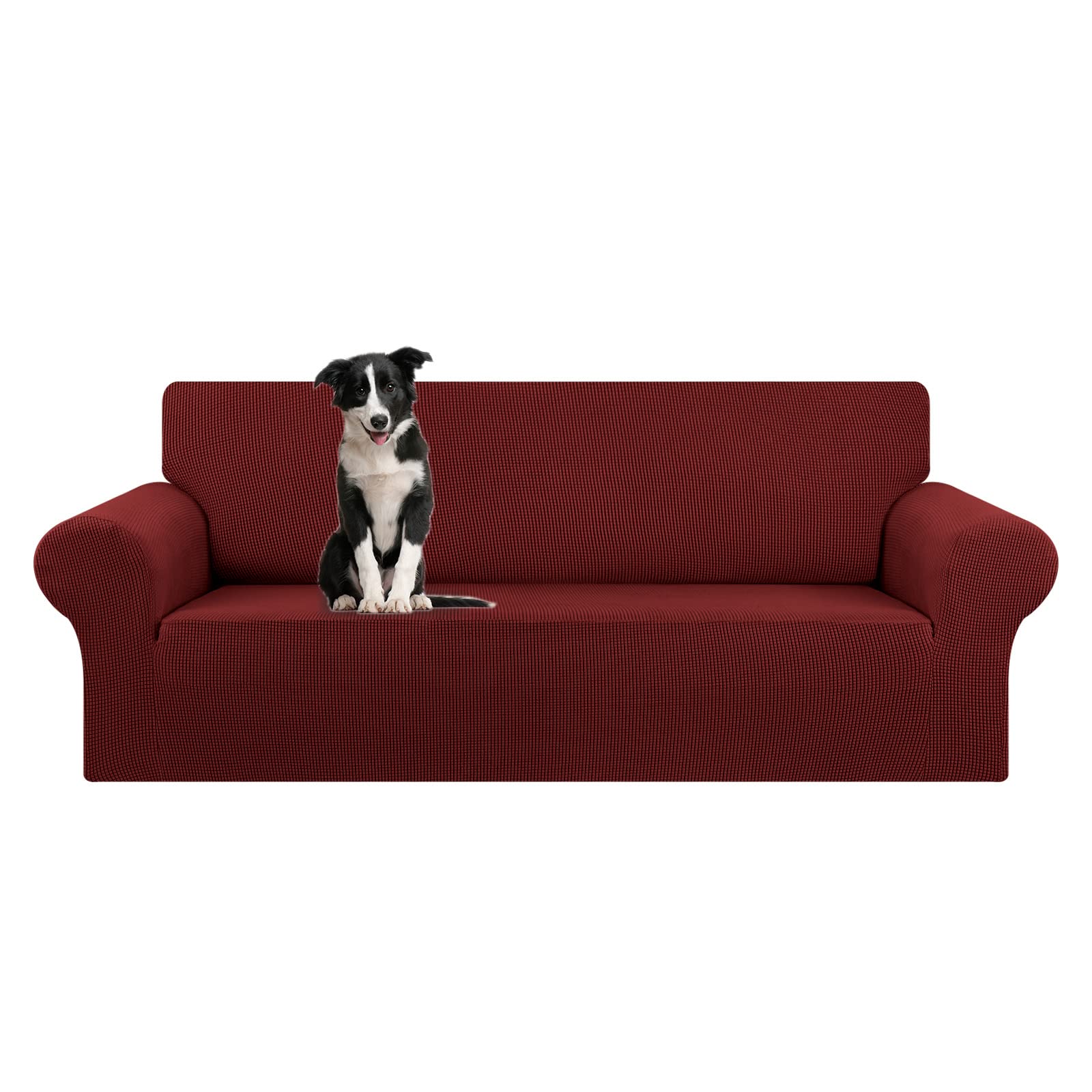 KEKUOU Stretch Sofa Cover Slipcover ，Couch Covers for 3 Cushion Couch Sofa pet Friendly (78"-94") Furniture Protector Sofa with Elastic Bottom for Kids,Dog, Jacquard Small Checked(Large,Black)